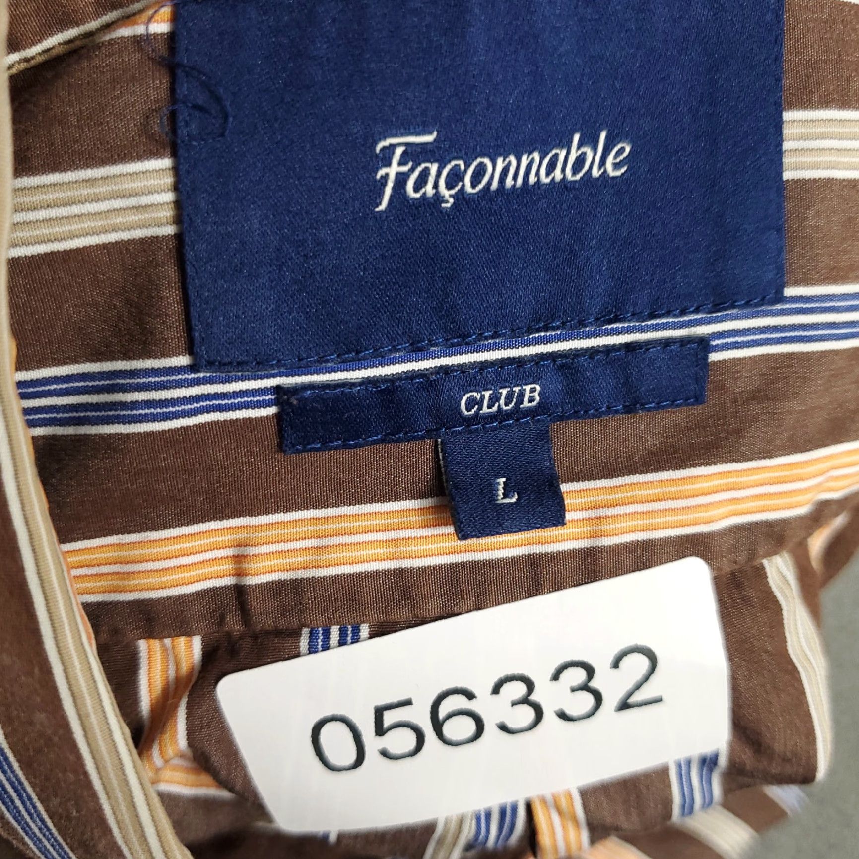 Faconnable Façonnable Shirt Adult Large Brown Striped Button-Up Long Sleeve Mens Size US L / EU 52-54 / 3 - 7 Thumbnail