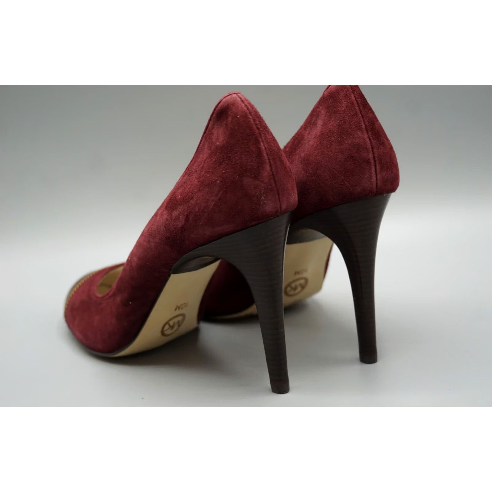 Michael Kors VINTAGE Michael Kors Women's 10M Maroon Suede Brown Leather Cap Toe Zipper Stiletto Pump Heel Size ONE SIZE - 4 Thumbnail