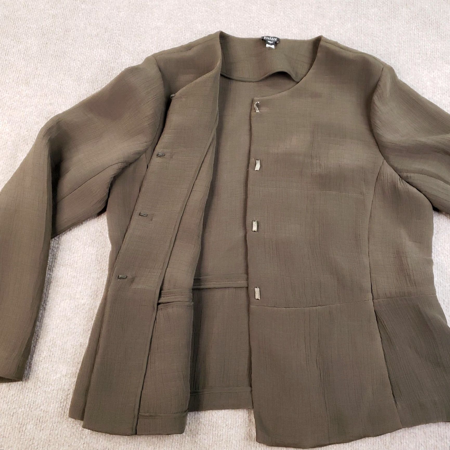 Eileen Fisher Eileen Fisher Jacket Womens Large Green Silk Blend Rayon Button Collarless Lightweight Solid Professional Size L / US 10 / IT 46 - 7 Thumbnail