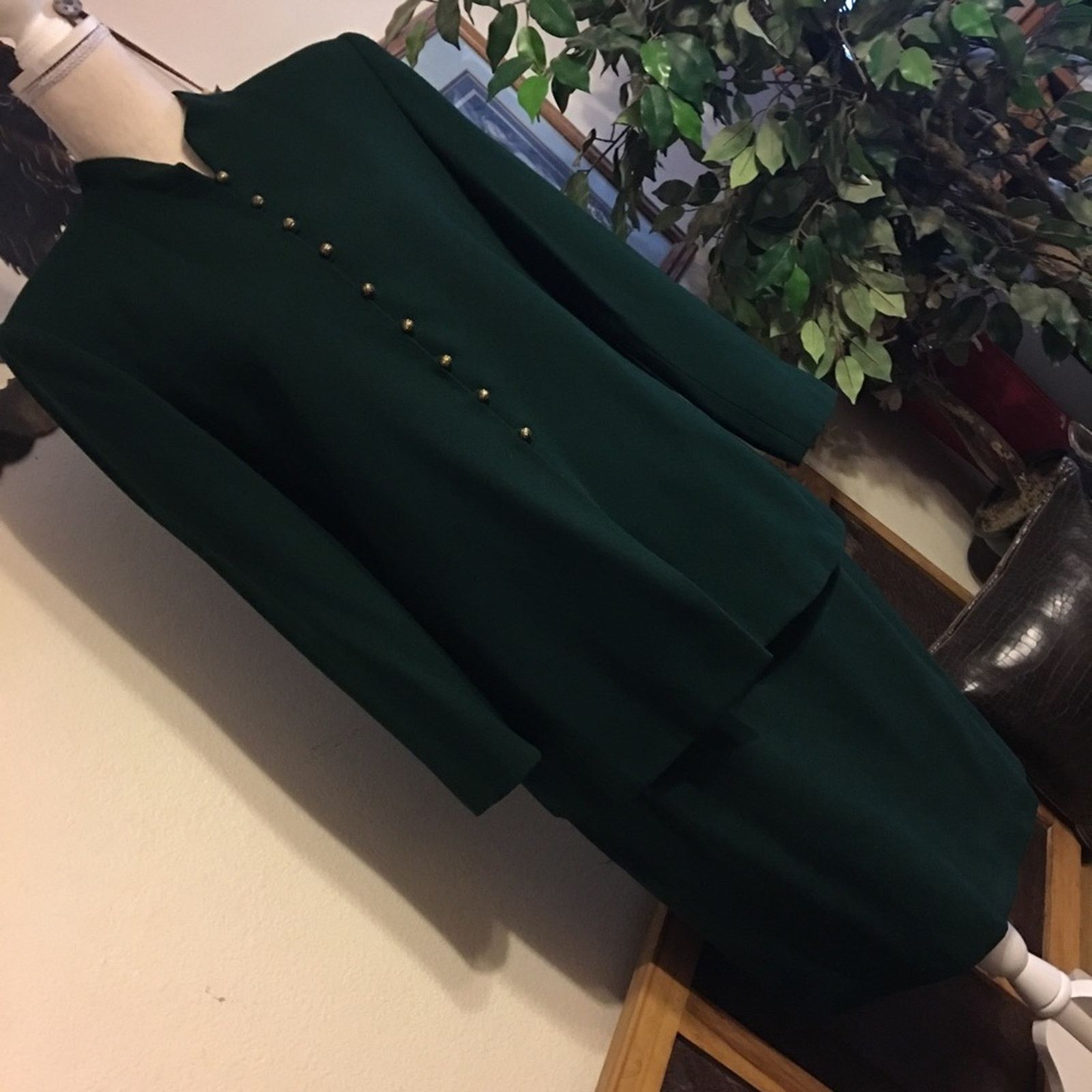 Vintage Kasper ASL green skirt button jacket set 10P Size L / US 10 / IT 46 - 2 Thumbnail