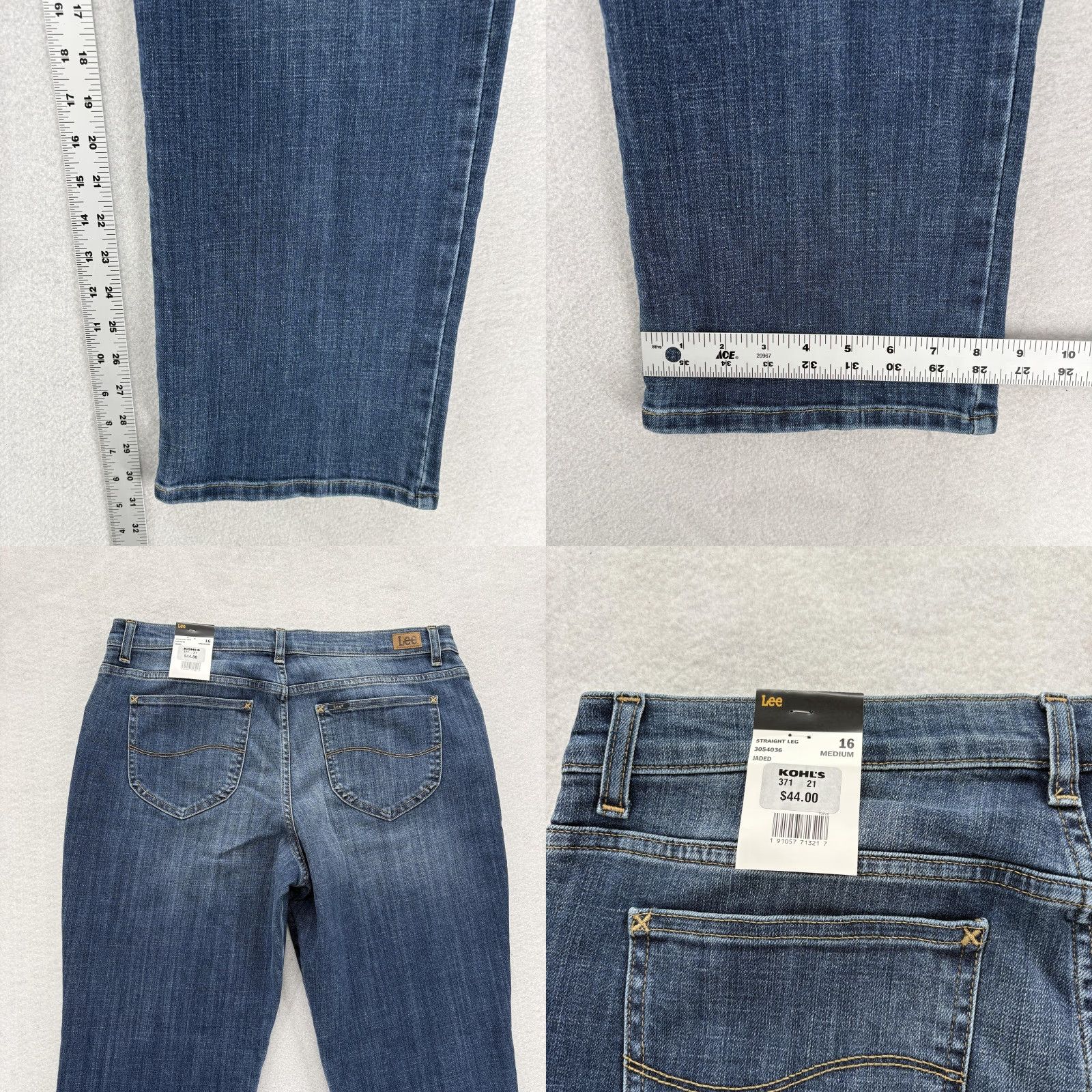 Lee Lee Jeans Womens 16 Blue Relaxed Fit Straight Leg Mid Rise Stretch Denim NWT Size 38" / US 16 / IT 52 - 8 Thumbnail