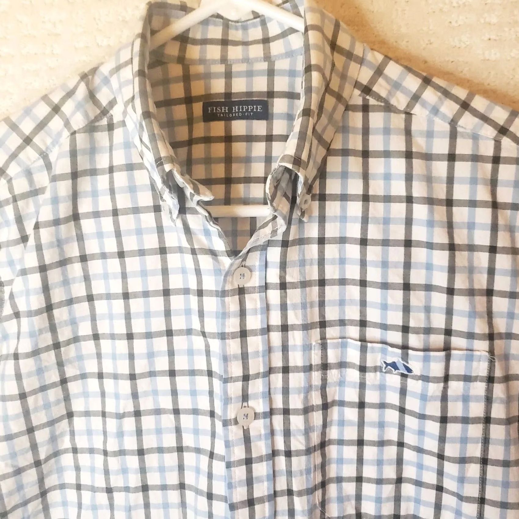Logo 7 FISH HIPPIE Shirt S Blue Wht Plaid Long Sleeve Button Tailored Fit Fish Logo Mens Size US S / EU 44-46 / 1 - 3 Thumbnail