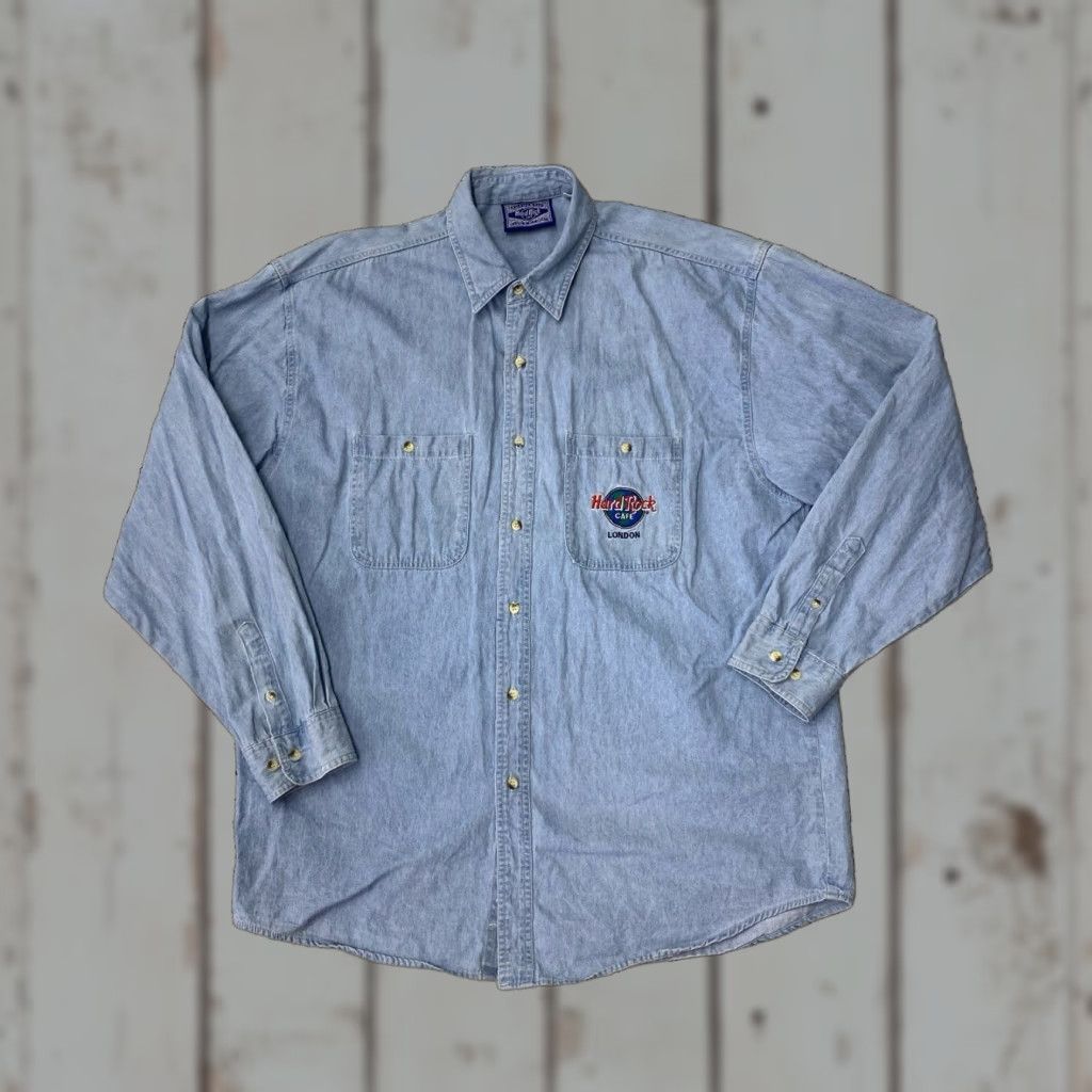 Hard Rock Cafe VINTAGE Hard Rock Cafe Denim Shirt Long Sleeve XL Men Blue Embroidered 1990s Mens Size US XL / EU 56 / 4 - 1 Thumbnail