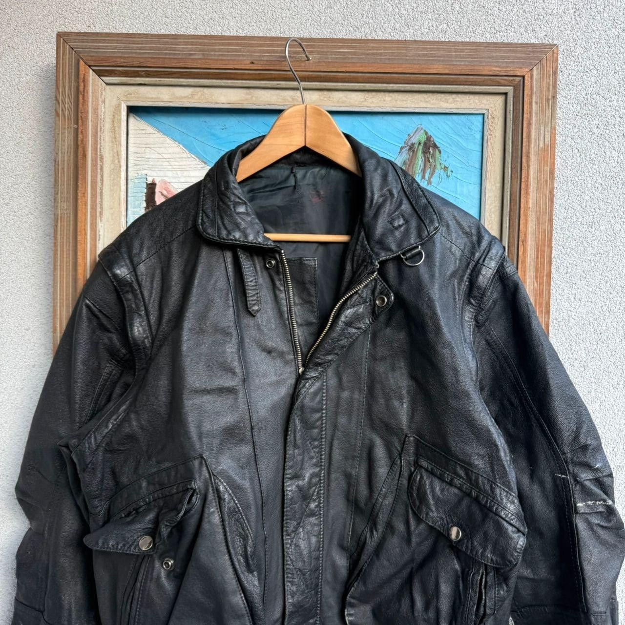 Vintage Vintage 90s Real Leather Jacket Black Cropped Boxy Size US L / EU 52-54 / 3 - 5 Thumbnail