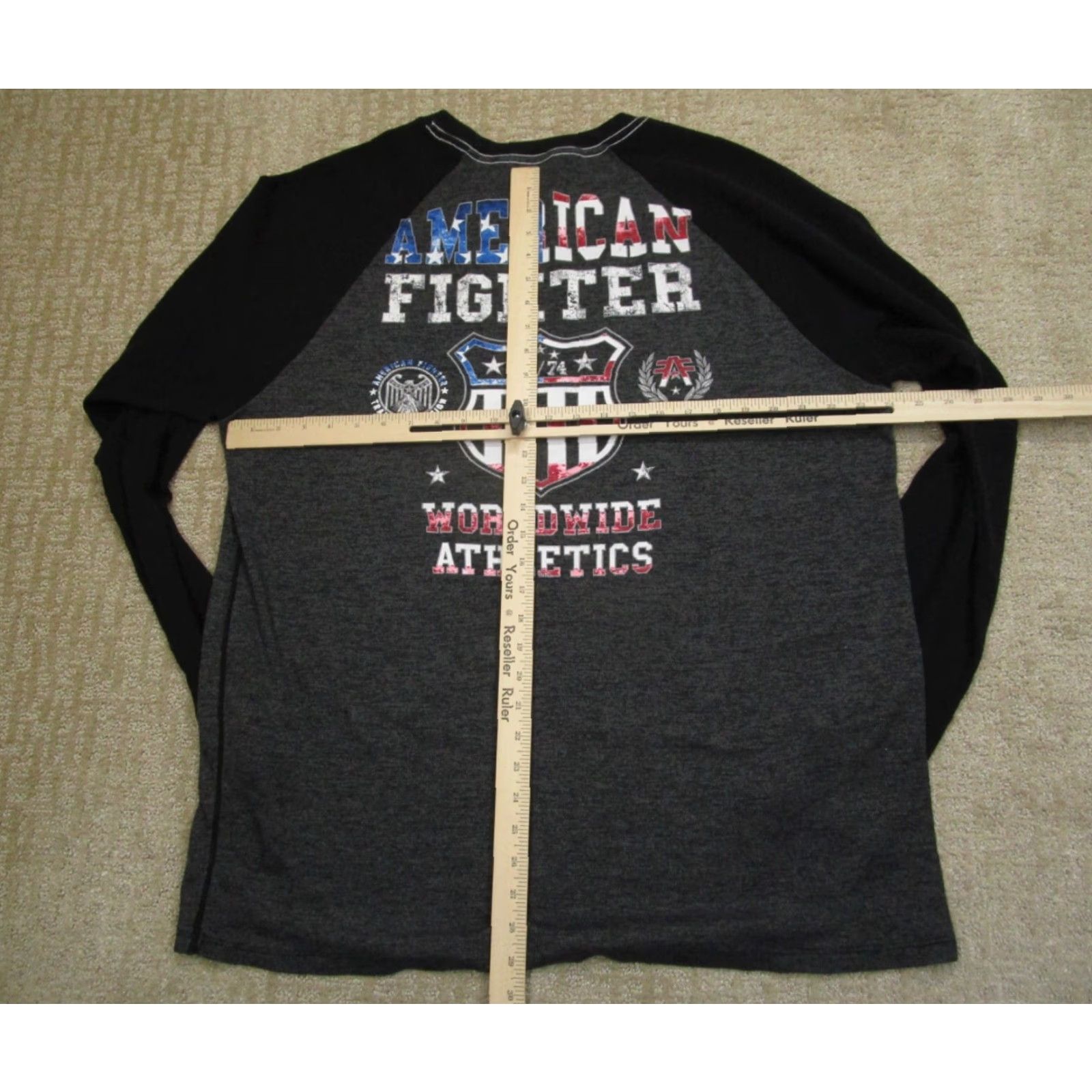 Vintage American Fighter Shirt Men 3XL Gray Raglan Long Sleeve USA Flag Waffle Size US XXL / EU 58 / 5 - 5 Thumbnail