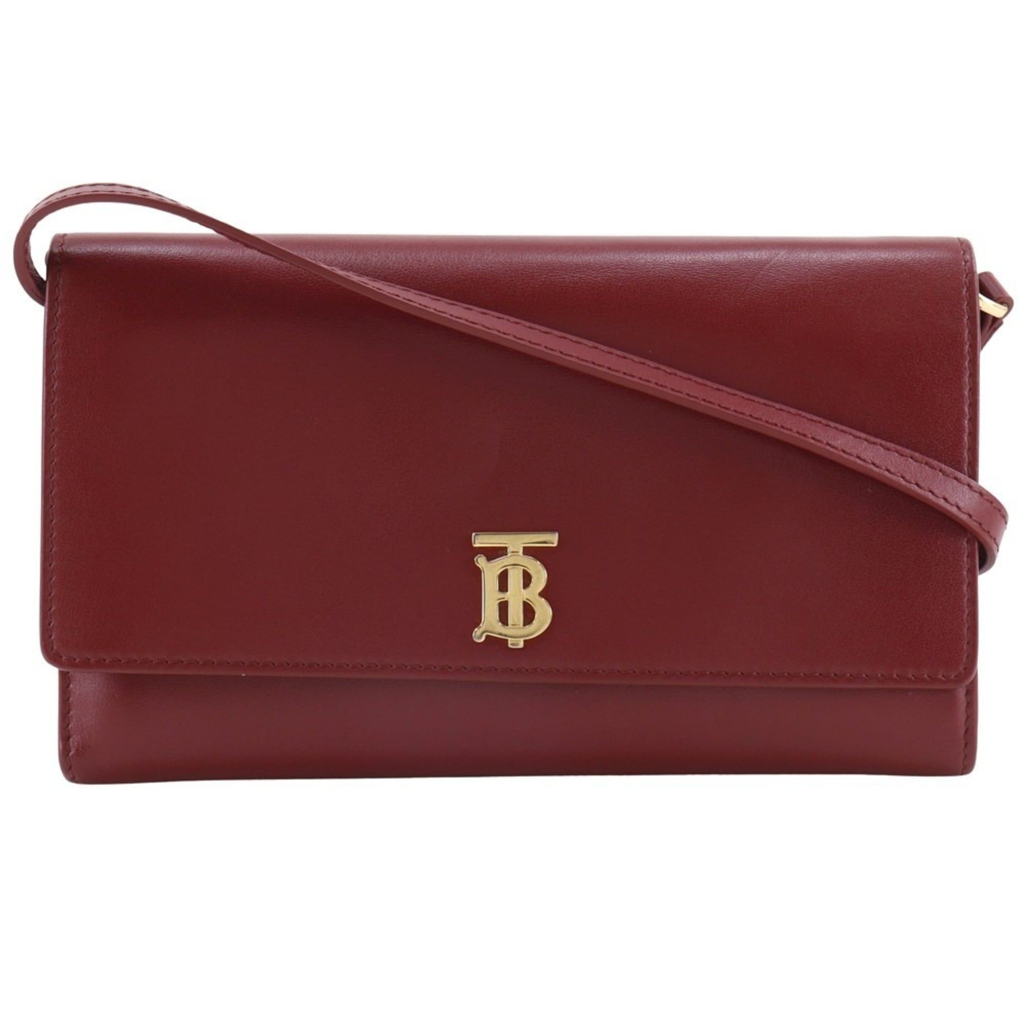 Burberry Shoulder Wallet Bag 2WAY Cowhide Leather Red 2Way Snap Button Women's