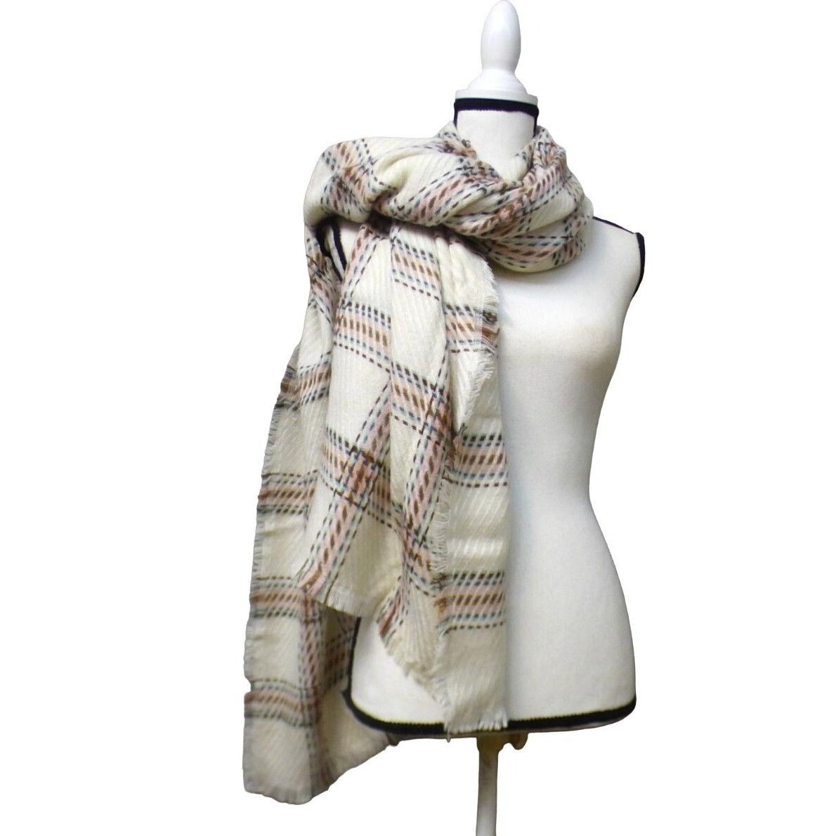 Other Cejon Heritage Plaid Blanket Scarf/ Wrap, 20”x76”, Ivory Size ONE SIZE - 7 Thumbnail