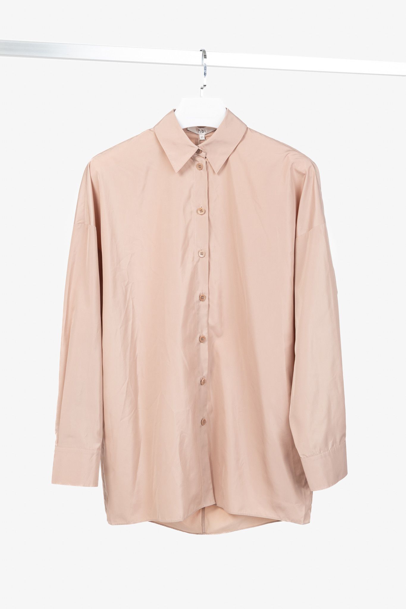 Tibi Tibi Toffee Italian Sporty Nylon Cocoon-Back Buttoned Shirt Size XS / US 0-2 / IT 36-38 - 1 Thumbnail