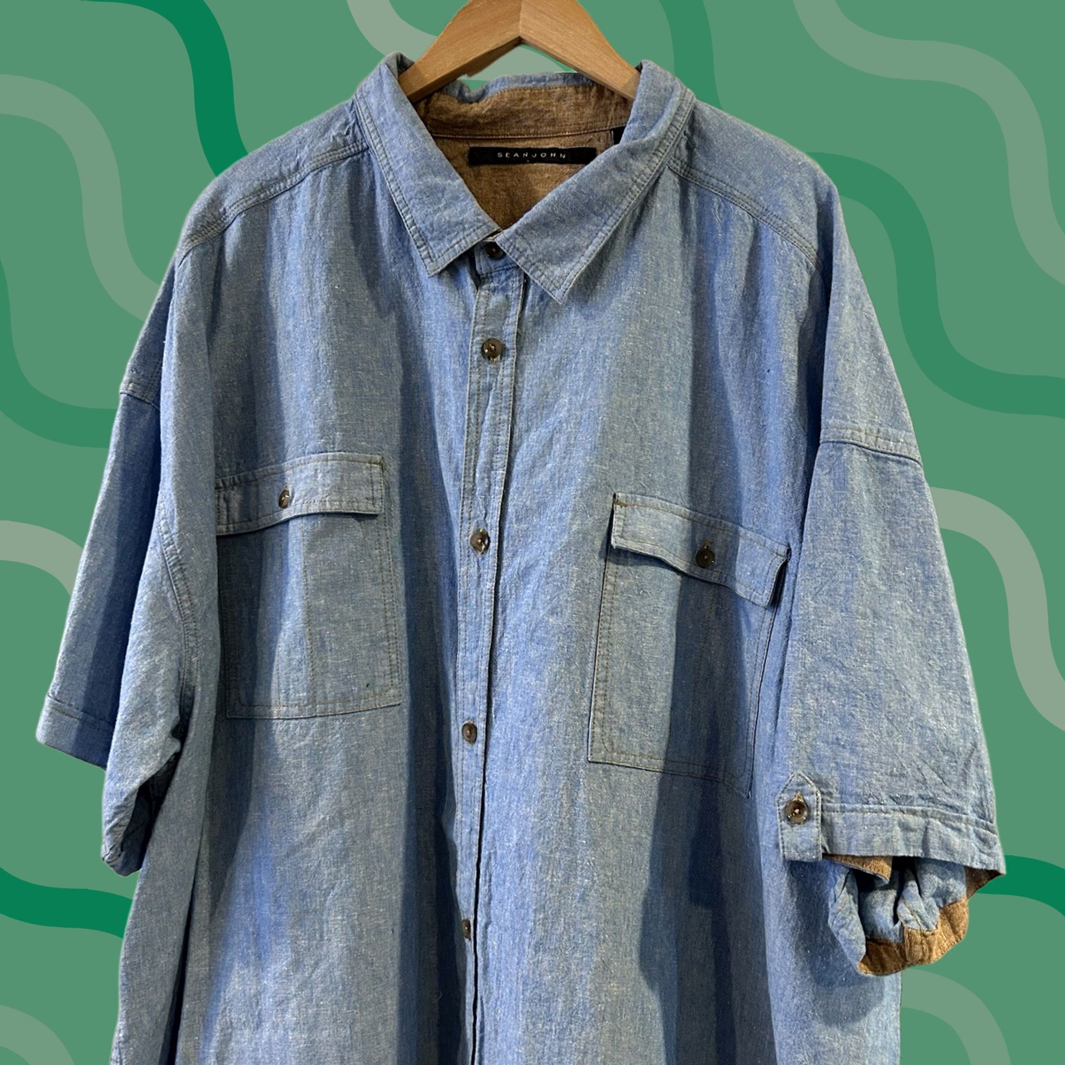 Sean John NWT SEAN JOHN Button-Down Shirt Big & Tall 6XB Blue Cotton Blend Short Sleeve Men’s Button-Up Casual Business Size US XXL / EU 58 / 5 - 1 Thumbnail