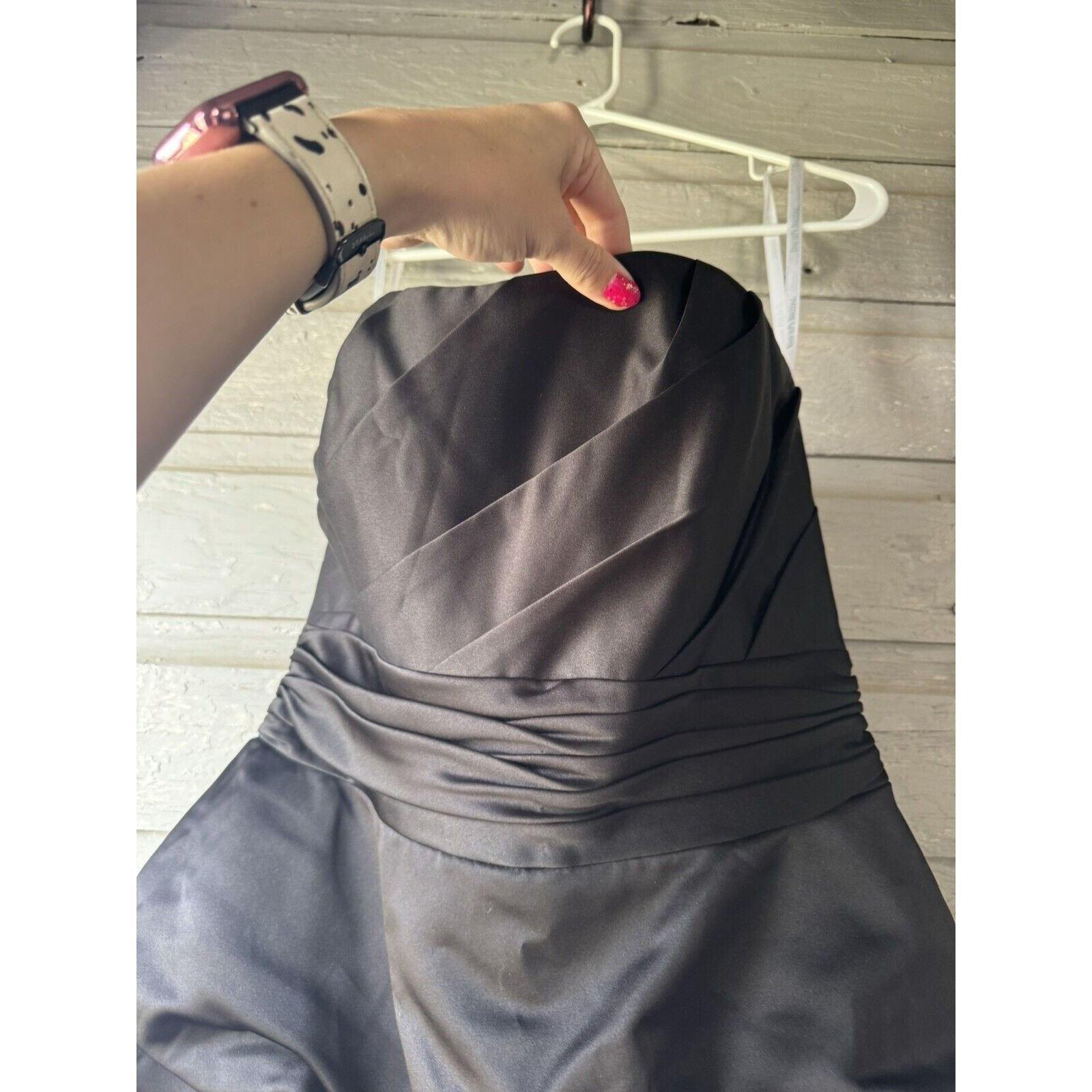 Other David’s Bridal Style 84091 Black Bubble Tack Satin Strapless Size L / US 10 / IT 46 - 3 Thumbnail