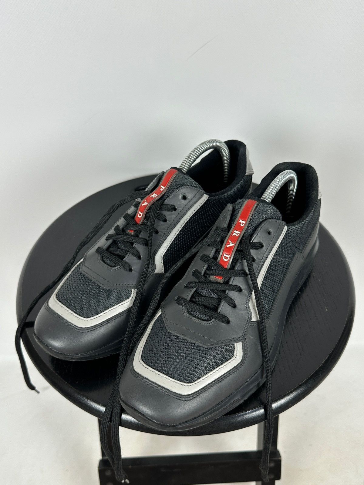 Prada Prada Grey Leather Red Tab Sneakers Size US 6.5 / EU 39-40 - 1 Thumbnail