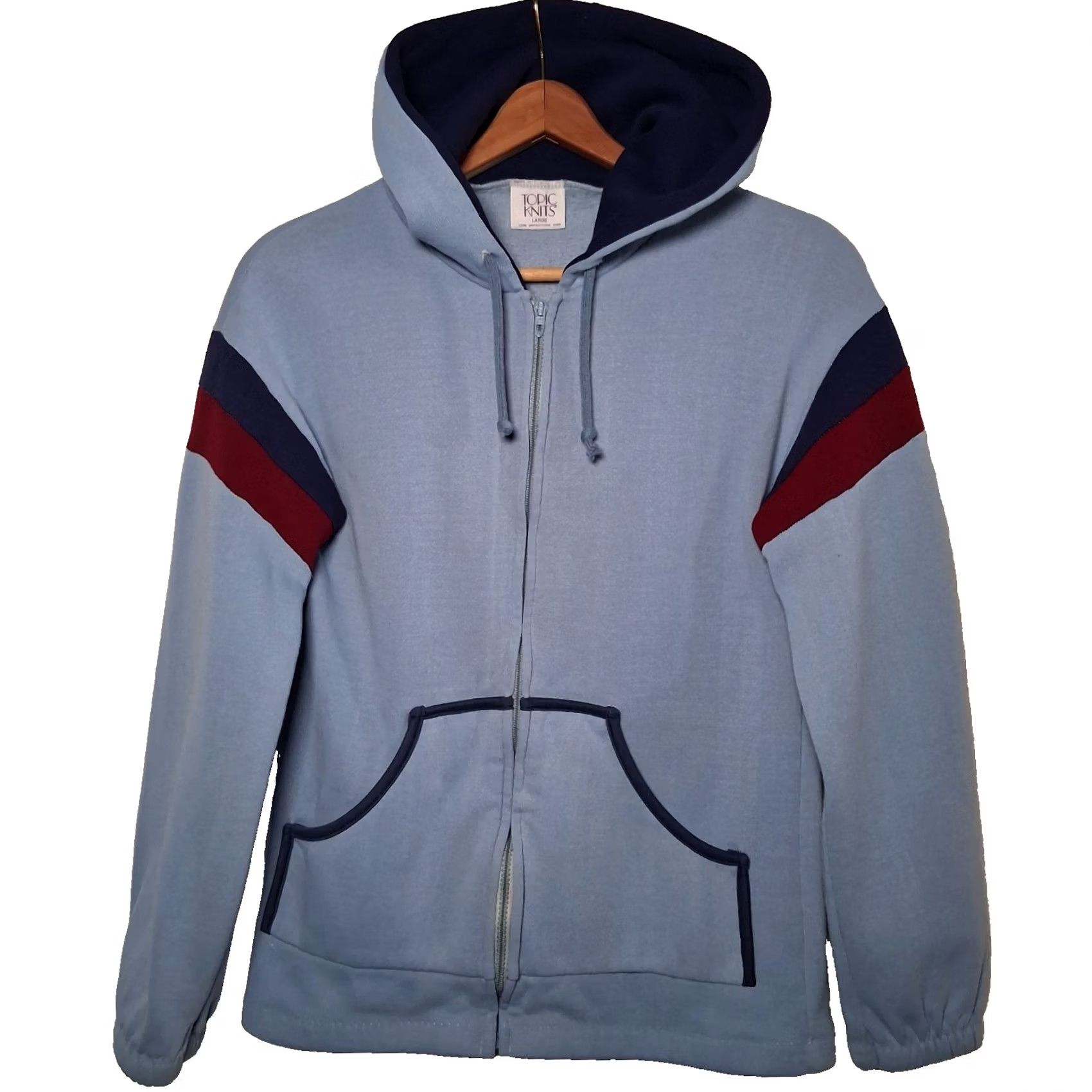 Vintage VINTAGE Topic Knits Hooded Sweatshirt Women L Blue Retro Sport Hoodie Knit Full Zip Pockets Made in USA Mens? Women? Size L / US 10 / IT 46 - 2 Thumbnail