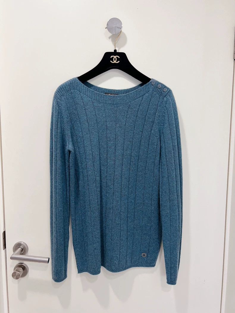 Loro Piana LORO PIANA Peacock blue cashmere knit sweater top Size M / US 6-8 / IT 42-44 - 1 Thumbnail