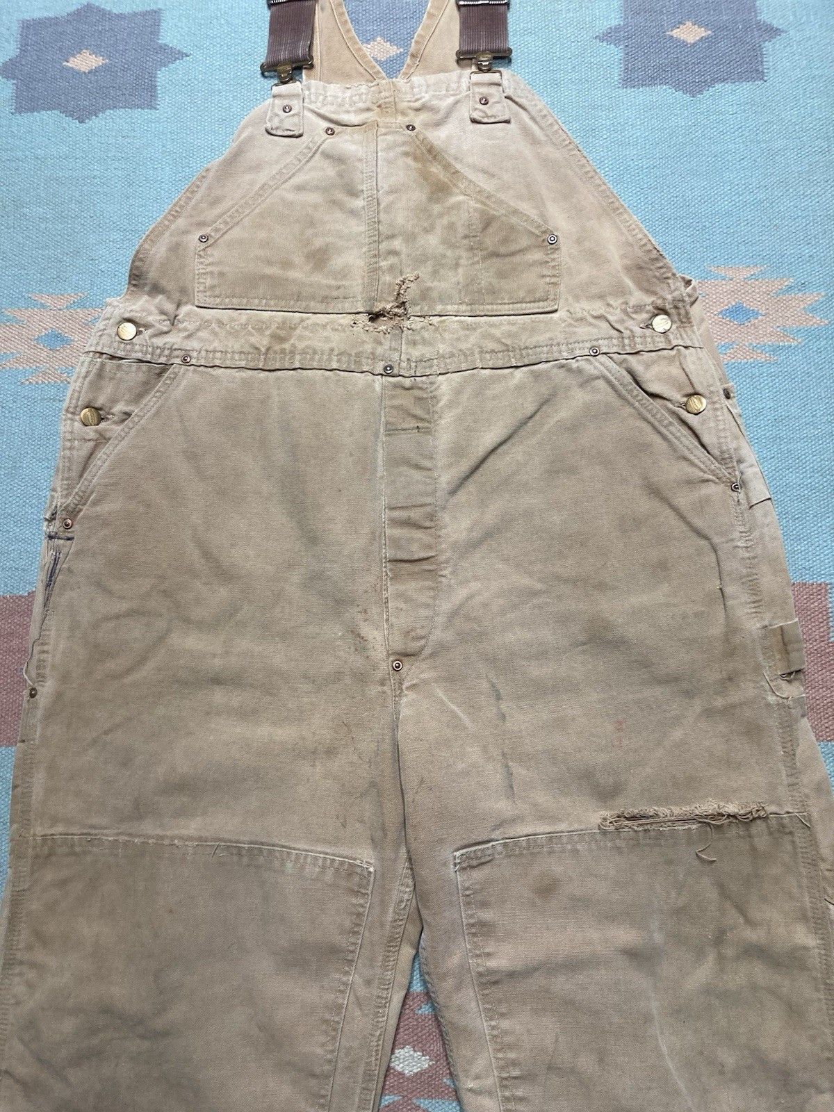 Vintage 1960s 70s carhartt overalls double knee canvas Big C 40x27 Size US 40 / EU 56 - 5 Thumbnail