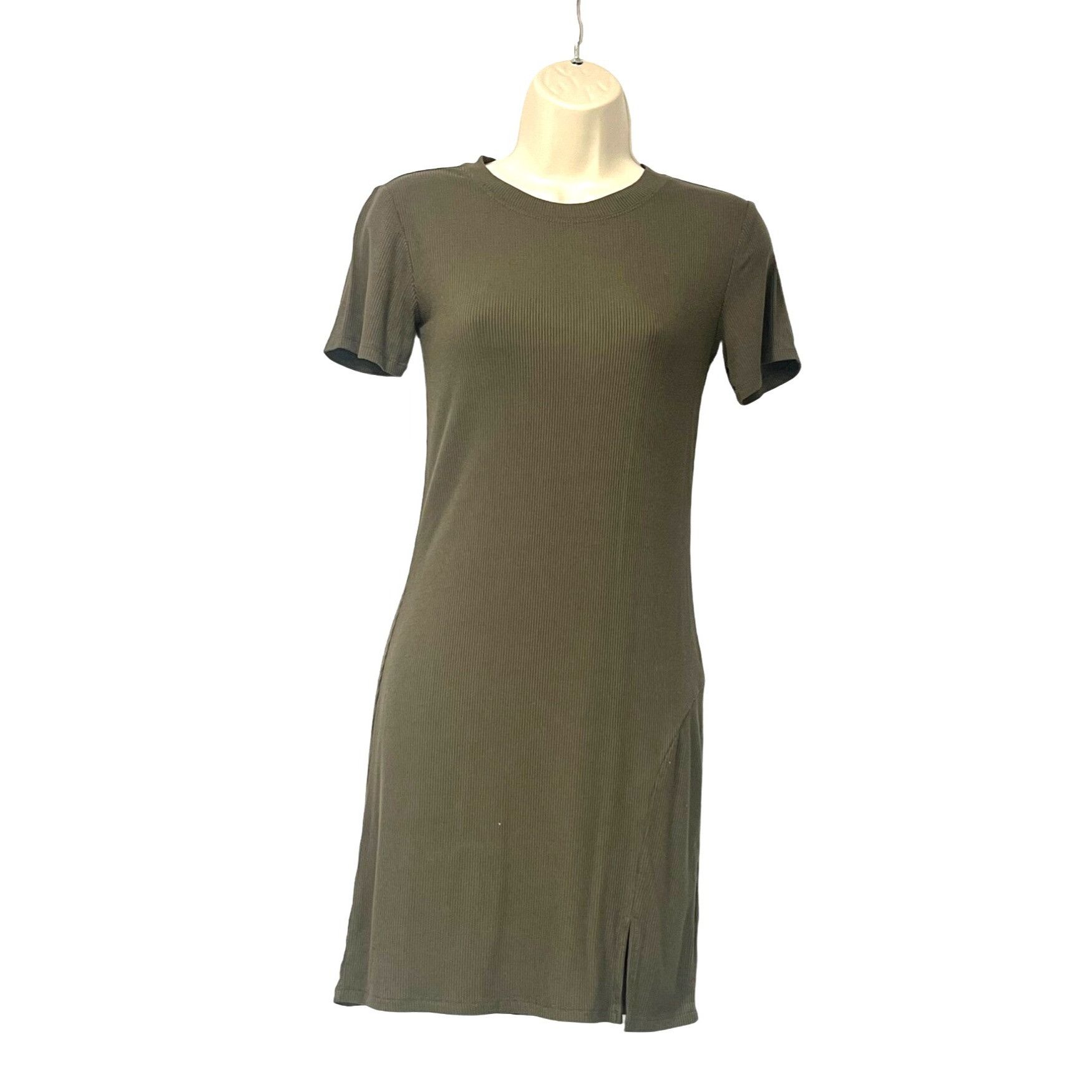 BP. BP. Front Slit Rib T-Shirt Dress in Olive Sarma, Sz. XS Size XS / US 0-2 / IT 36-38 - 3 Thumbnail