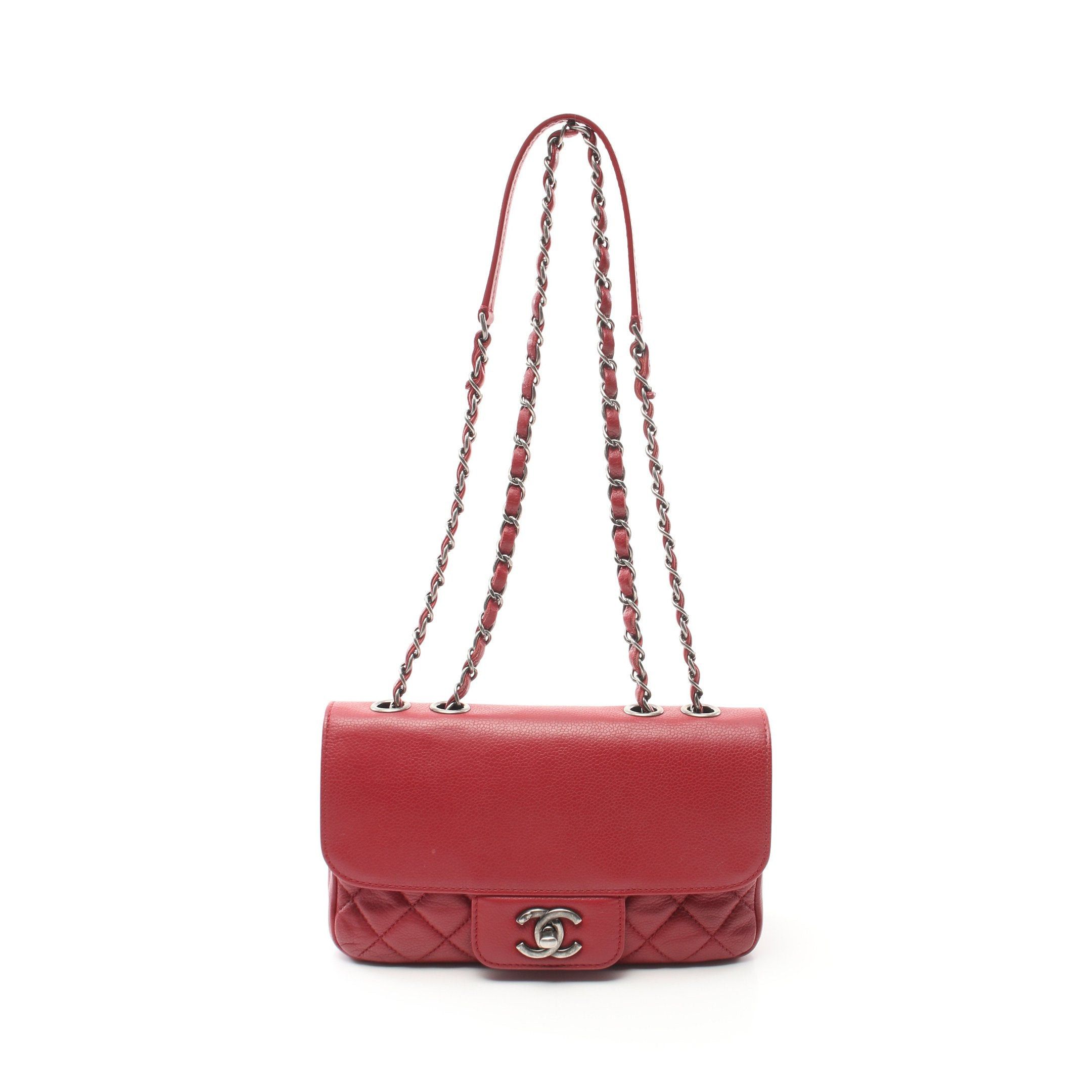 Chanel Chanel Double Chain Shoulder Bag Caviar Skin Red Antique Silver Hardware Size ONE SIZE - 1 Thumbnail