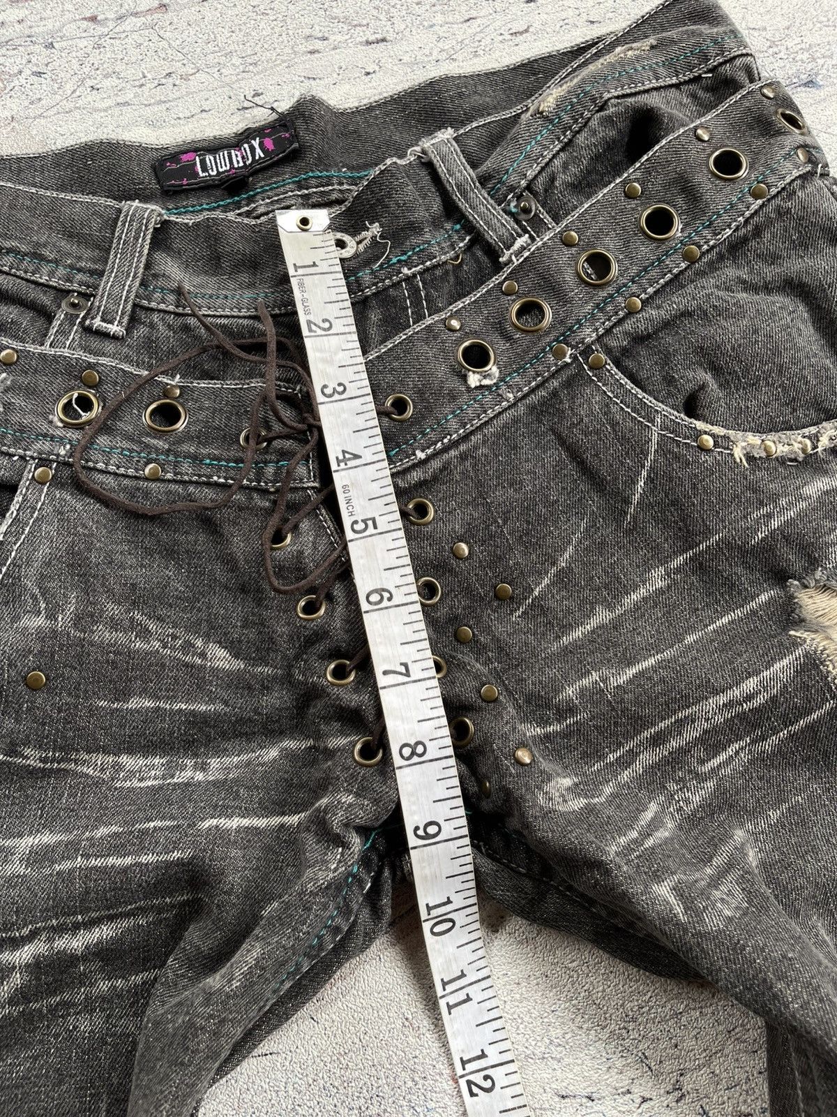 Tornado Mart Distressed Lowbox Double Waist Lace Up Flared Jeans Size US 30 / EU 46 - 11 Thumbnail