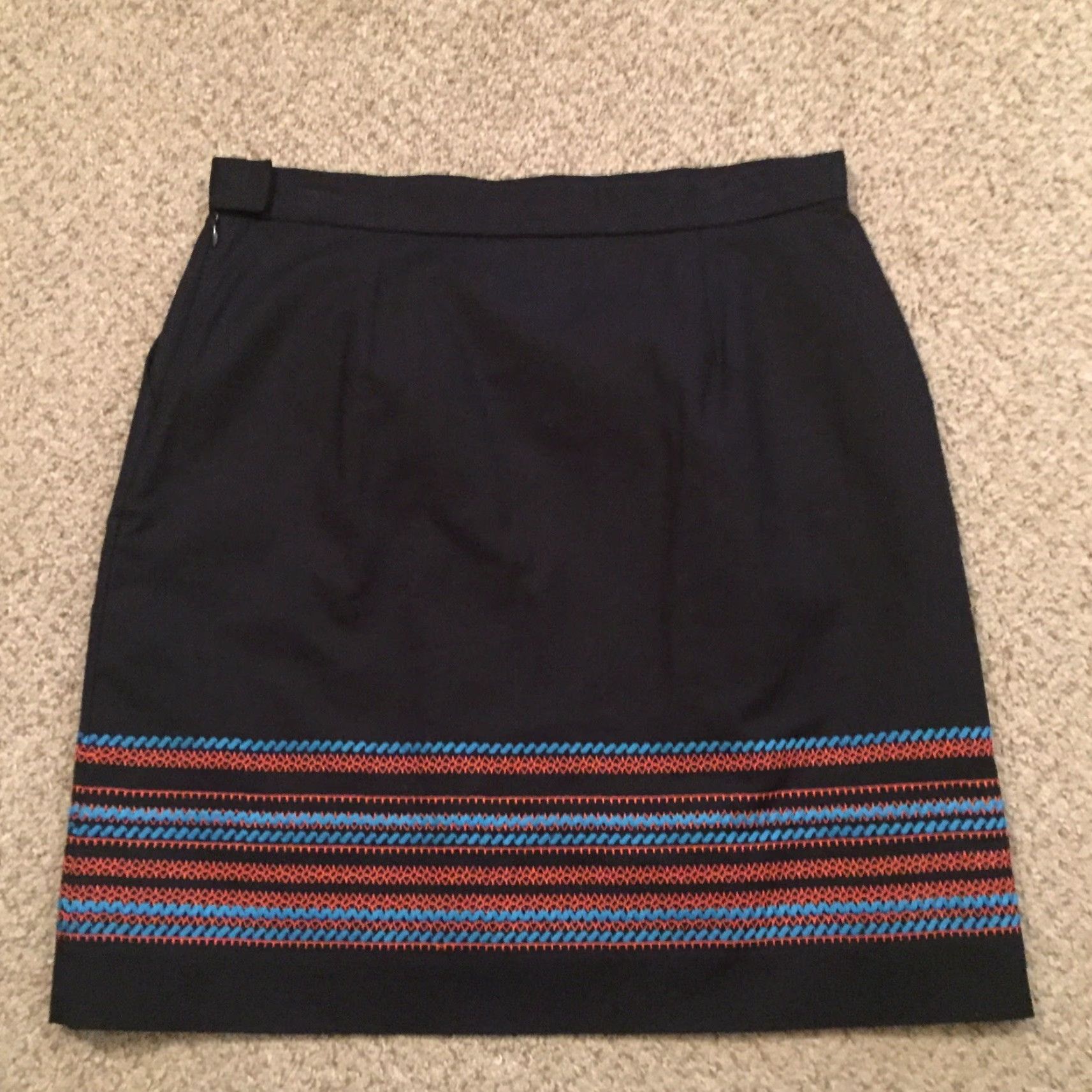 Brooks Brothers Brooks Brothers Skirt 14P Petite Knee Length Blue Striped Embroidered Pencil Women's Size 36" / US 14 / IT 50 - 7 Thumbnail