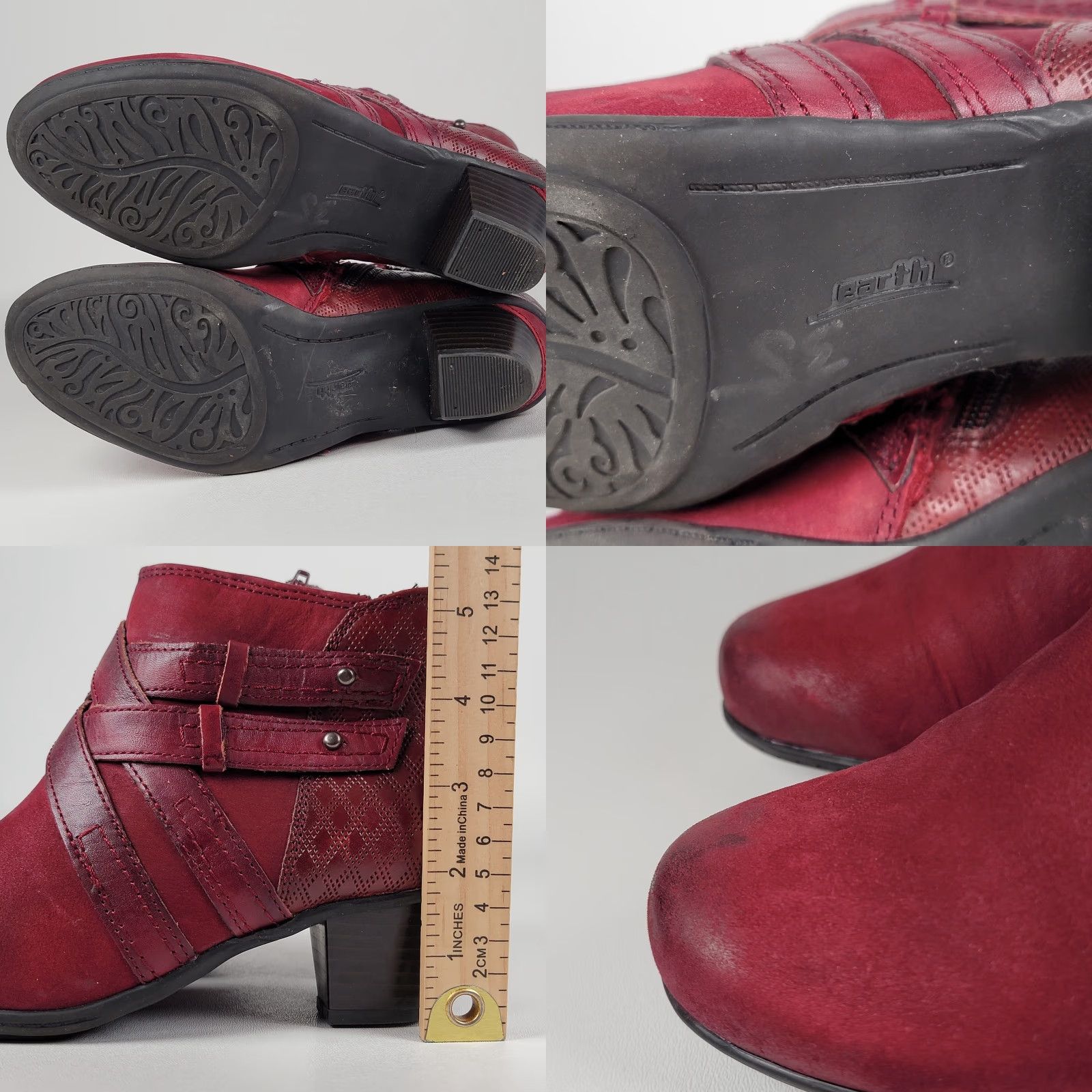 Vintage Earth Emerald Burgundy Suede Leather Bootie Criss Cross Strap Women’s Size 6B Size US 6 / IT 36 - 8 Thumbnail