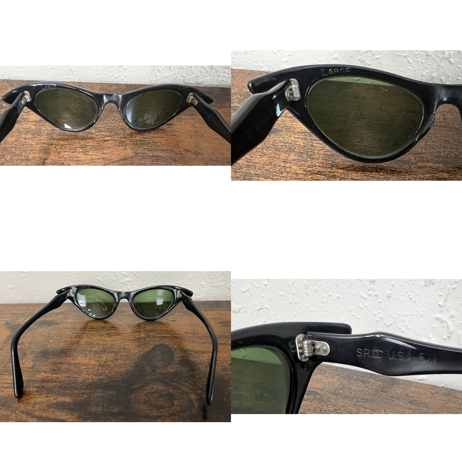 Vintage VINTAGE SR USA Cat Eye Sunglasses Black Green Lens 1950s 5 1/2 Custom Look Art Deco Mens Women Girls Boys Size ONE SIZE - 9 Thumbnail