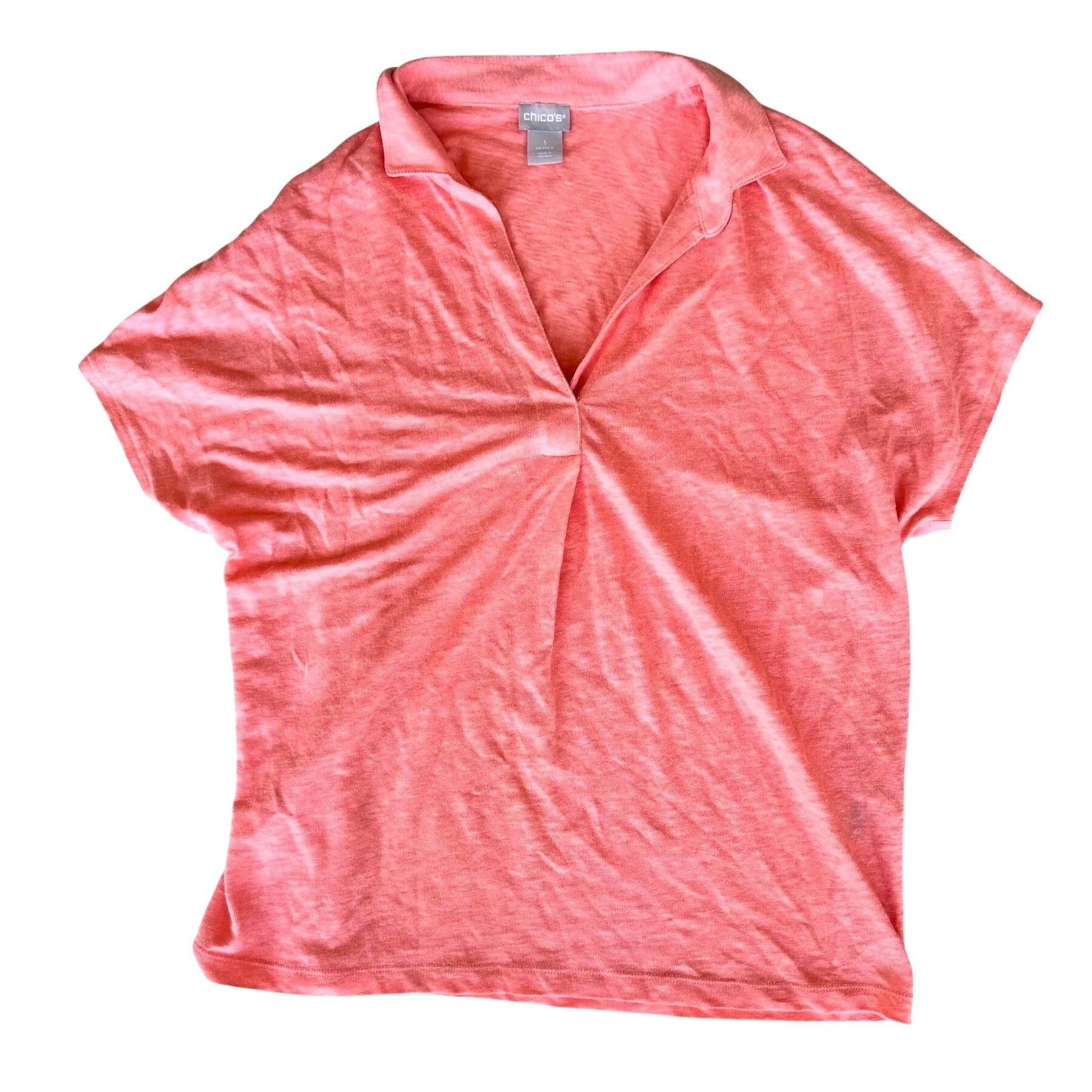 Other Chicos Top Size 1 Medium Linen Tangerine V Neck Pullover Col Size M / US 6-8 / IT 42-44 - 3 Thumbnail