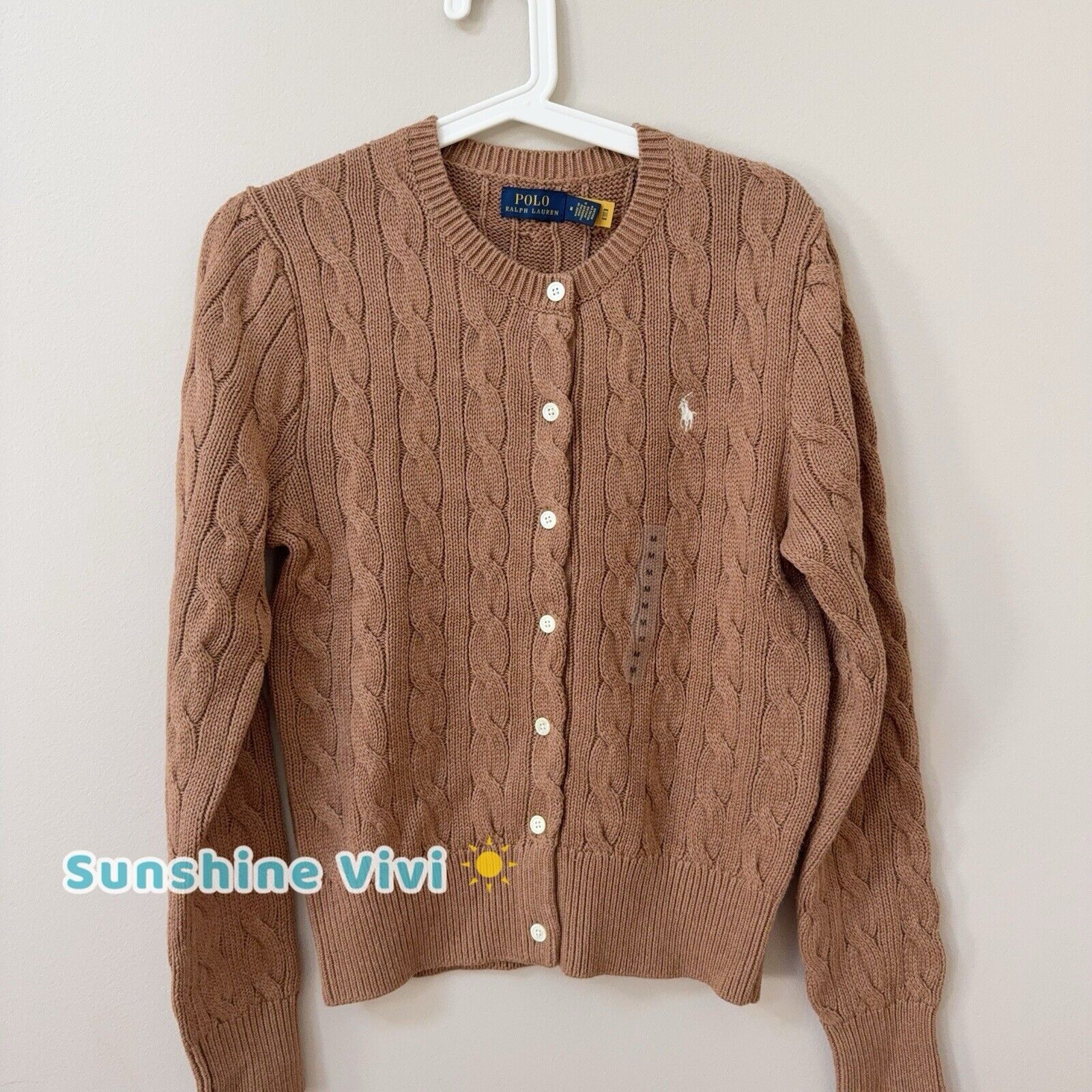 Polo Ralph Lauren NWT Polo Ralph Lauren Cable-Knit Crewneck Cardigan Camel M Size M / US 6-8 / IT 42-44 - 1 Thumbnail