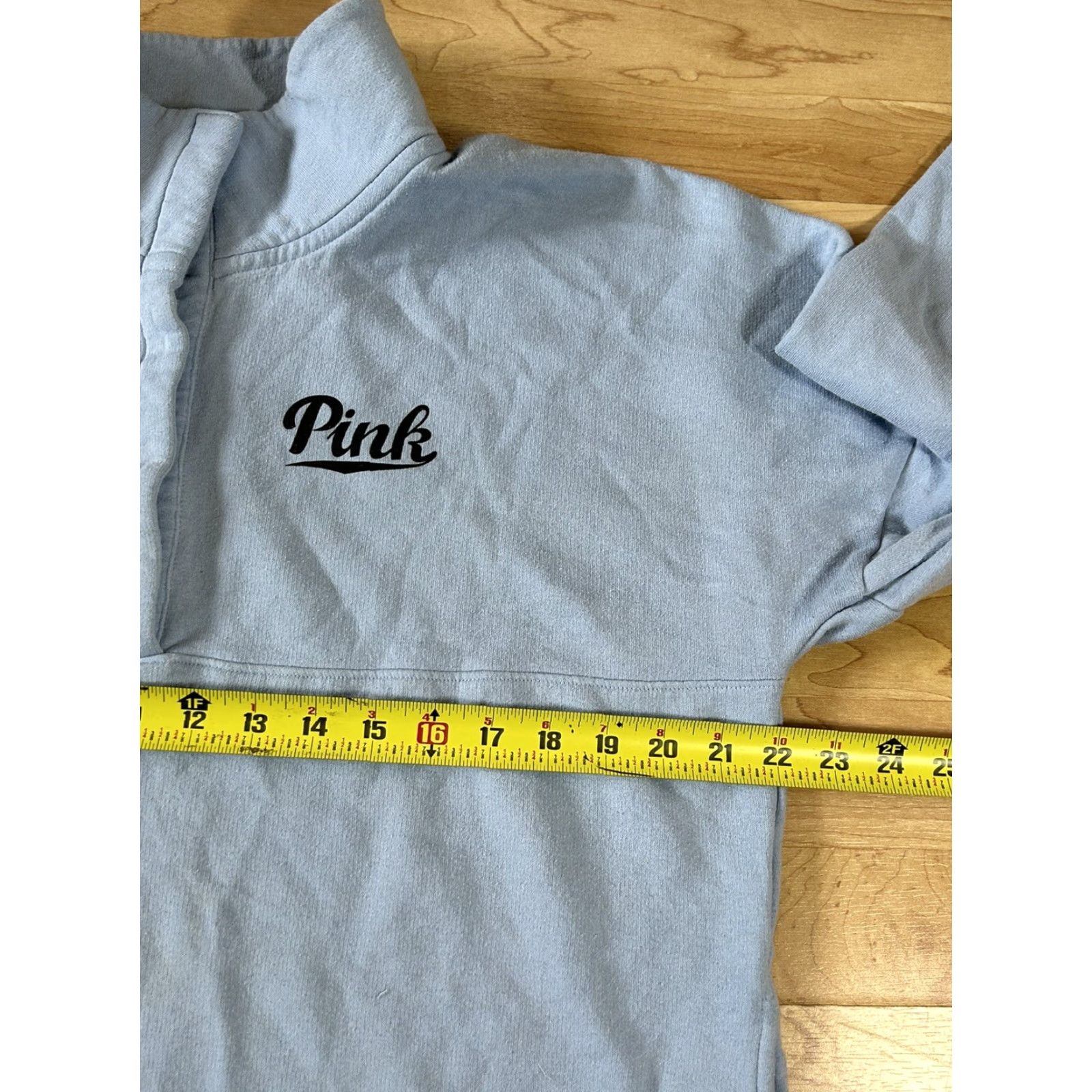 Victoria's Secret VS Pink Logo Sweatshirt 1/4 Button Pullover Light Blue Large Women Size L / US 10 / IT 46 - 3 Thumbnail