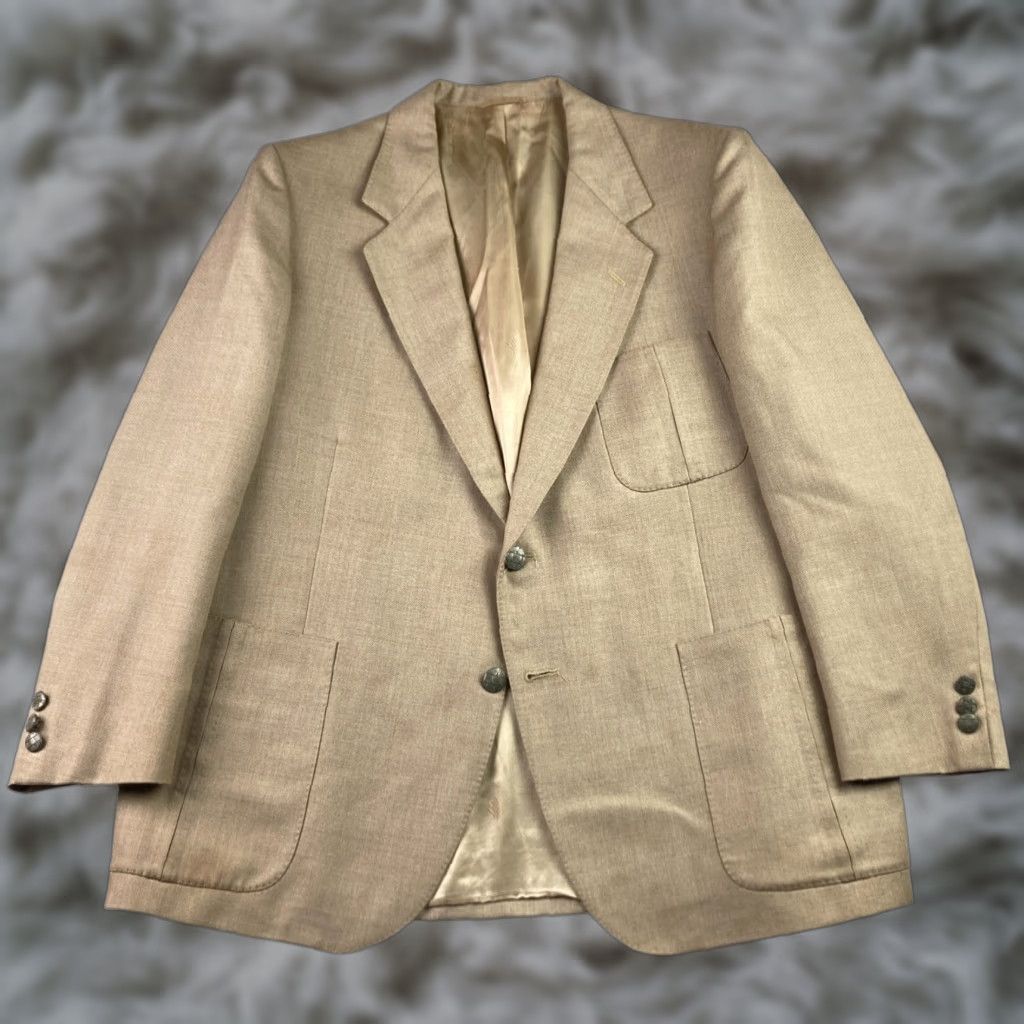 Lanvin VINTAGE Lanvin Blazer Jacket Mens Wool Blend Tan 46 Short Notch Lapel 2-Button Metal Buttons 46 S Size 46R - 1 Thumbnail