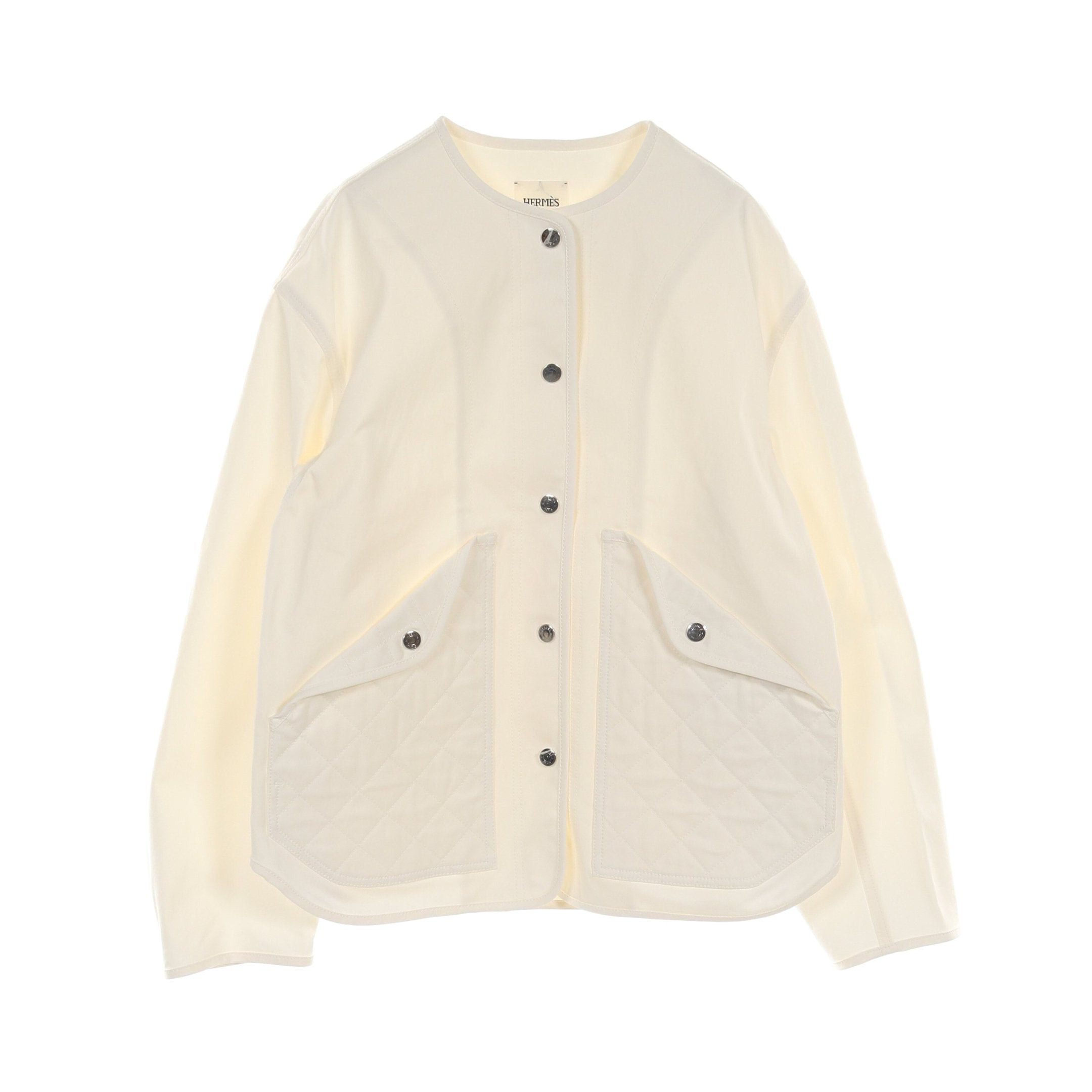Hermes Hermes Serie Button No-Collar Jacket Cotton Ivory Quilting Size ONE SIZE - 1 Thumbnail