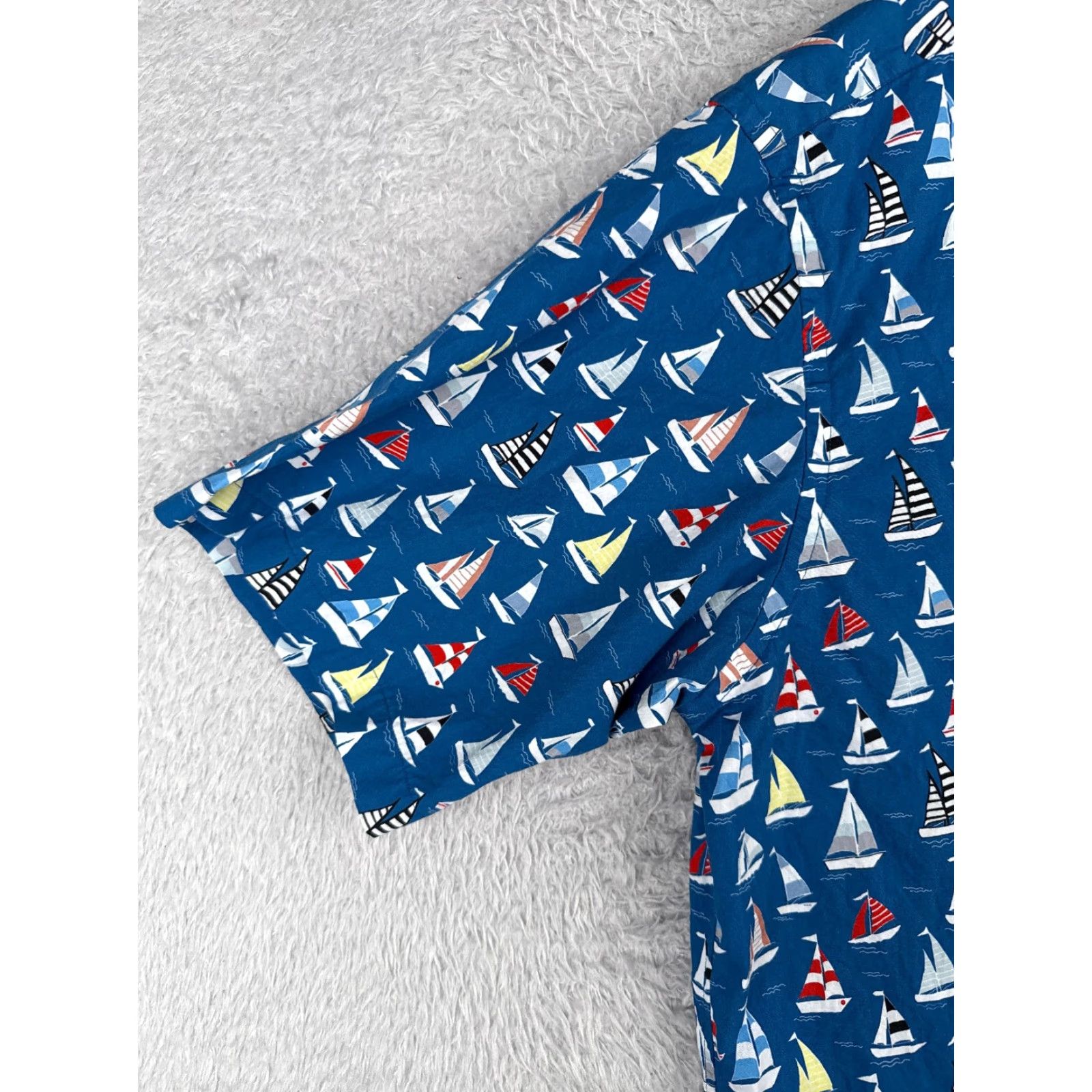 Vintage Paul Fredick Shirt Adult Large Blue Sailboat AOP Cotton Hawaiian Classic Fit Size US L / EU 52-54 / 3 - 3 Thumbnail