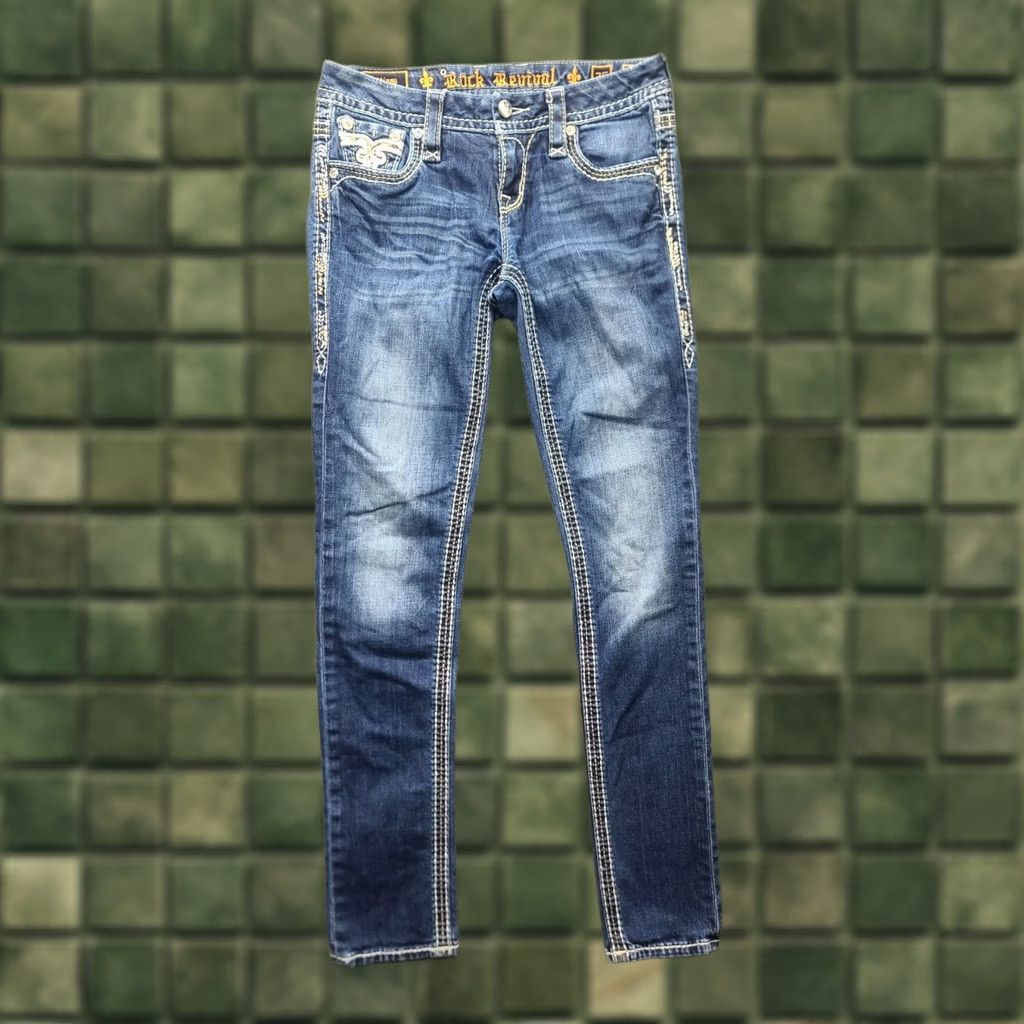 Vintage Rock Revival Jeans Womens 25x31 Betty Easy Skinny Fit Ankle Cut Low Rise Stretch Denim Blue 5-Pocket Size 42" / US 20 - 1 Thumbnail