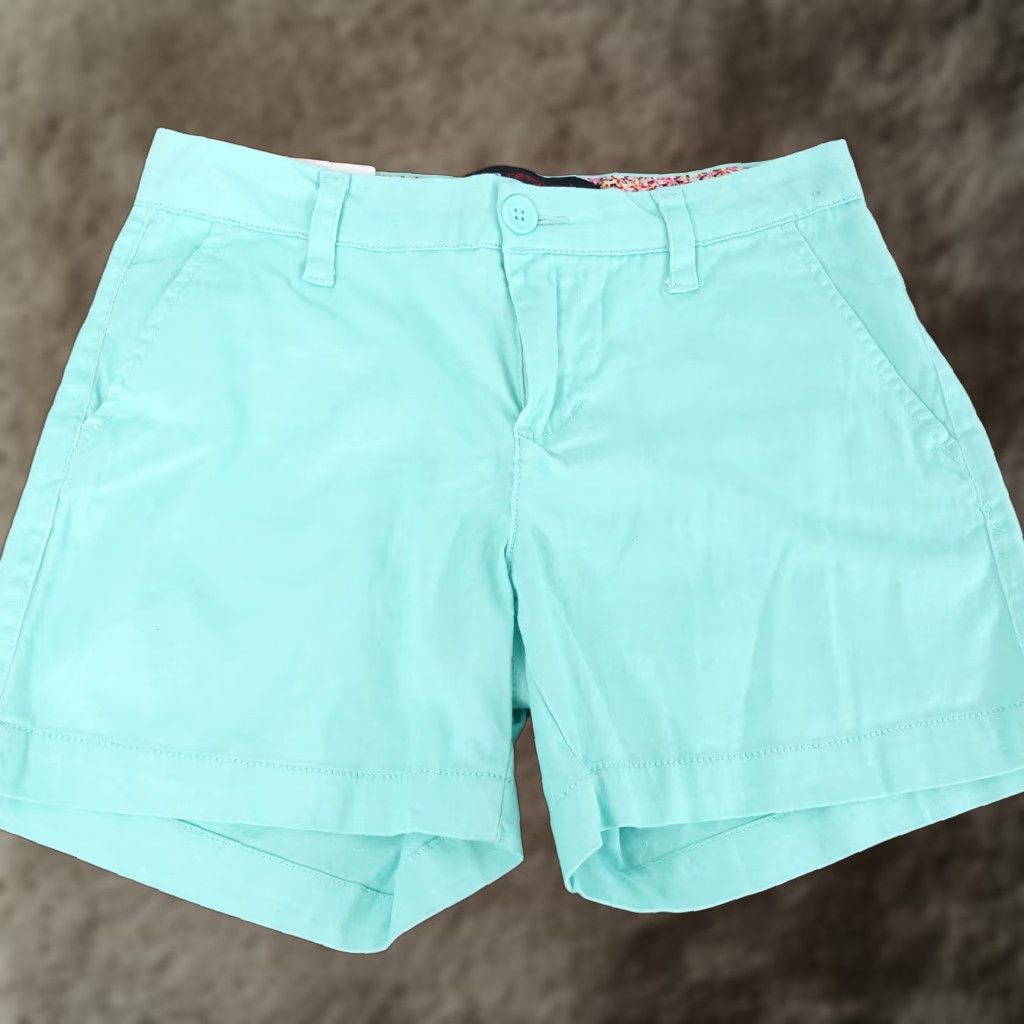 Vintage Vintage Freestyle Revolution Women's Teal Plaid Flat Front Chino Shorts Size 3 Casual Summer Size 26" / US 2 / IT 38 - 1 Thumbnail