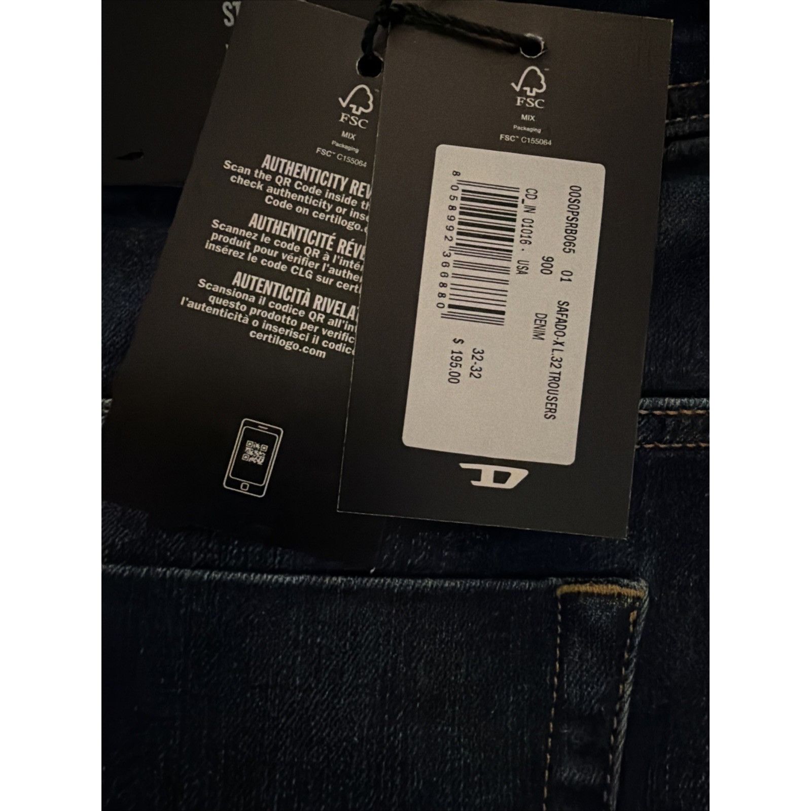 Diesel Diesel Mens Safado Straight Jeans RB065 Blue $195 Size 32/32 Size US 32 / EU 48 - 7 Thumbnail