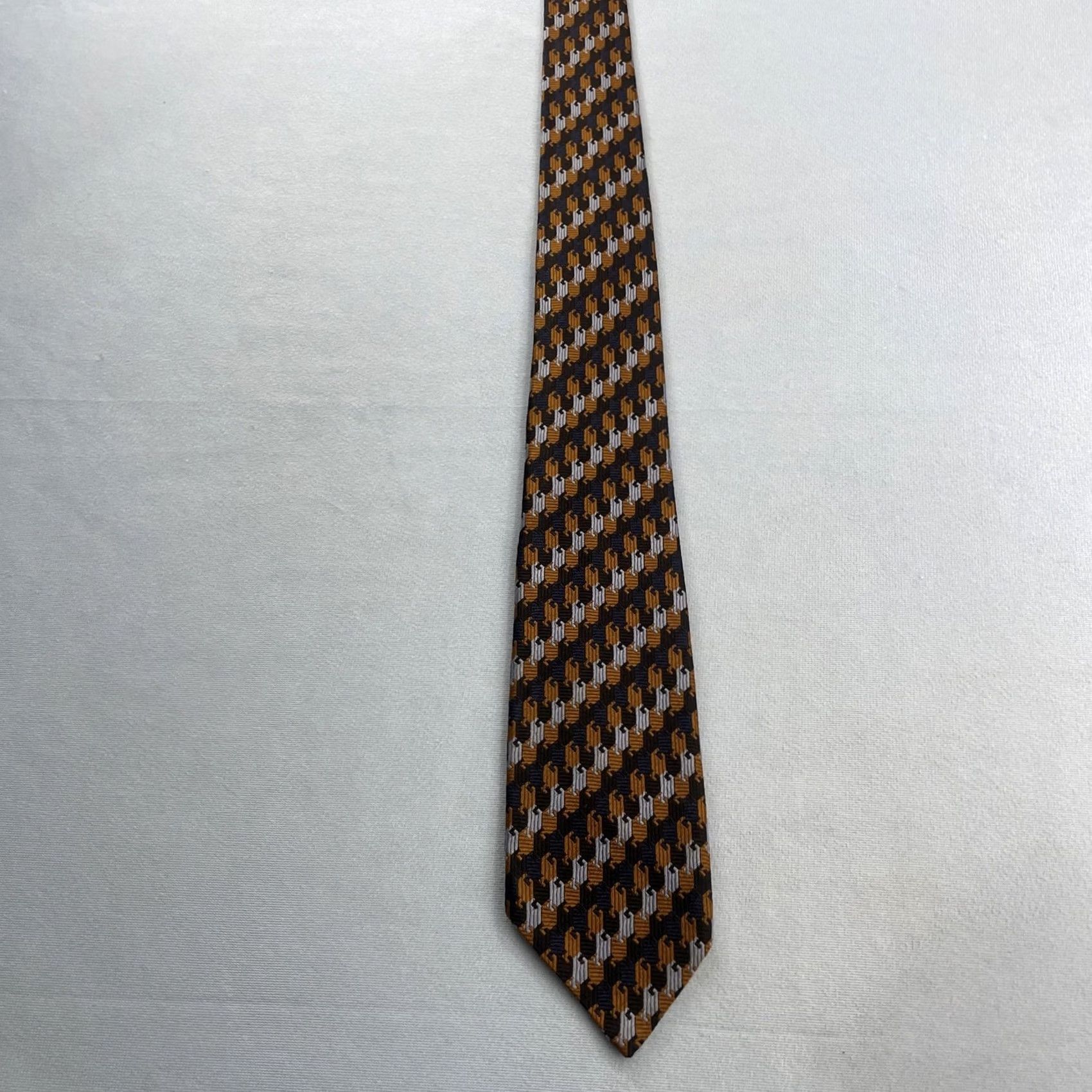 Vintage Vtg 60s Woven Tie Optical Key Checkerboard Geometric Navy Blue Orange White 3x54 Capsule Necktie Size ONE SIZE - 7 Thumbnail