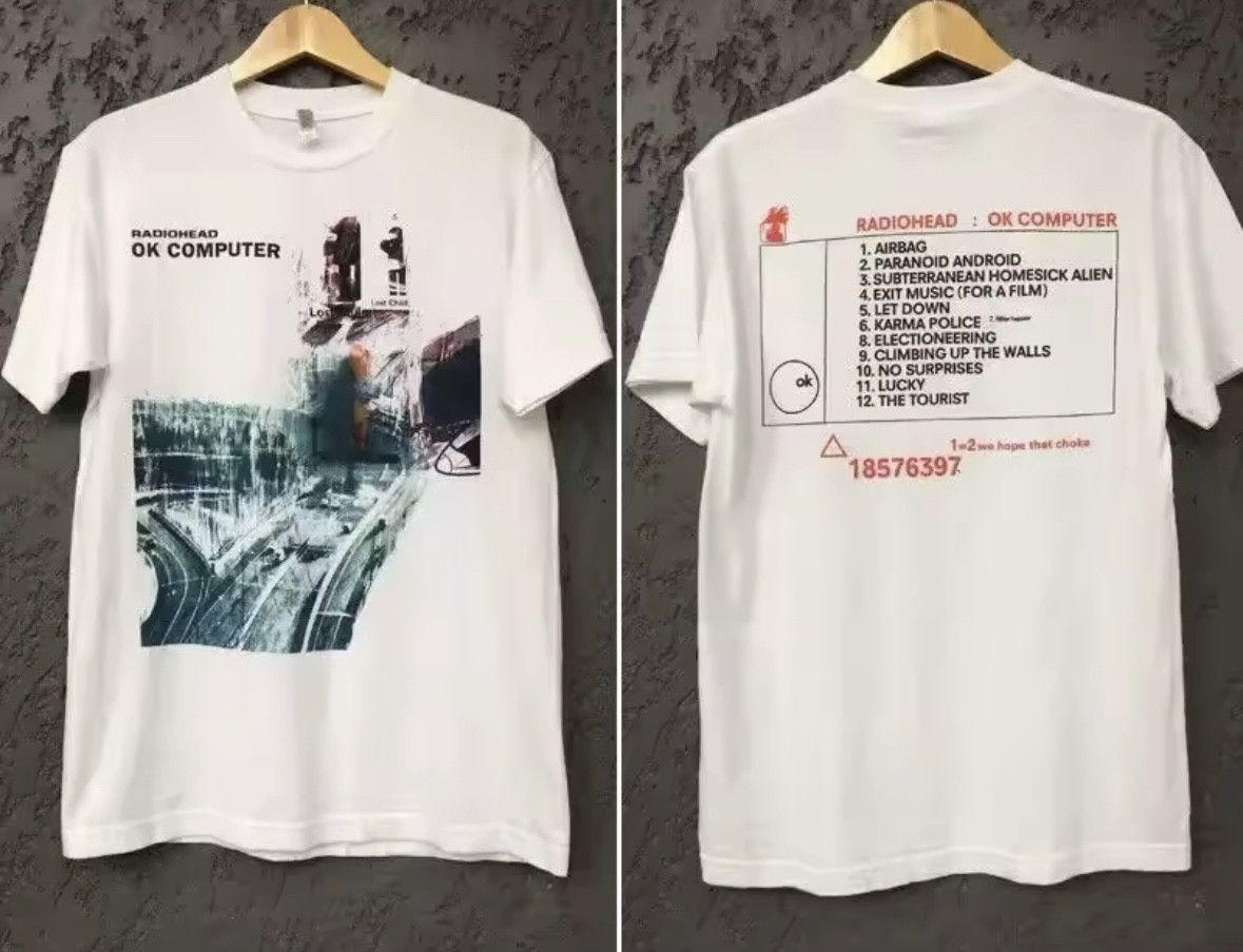 Y2K Streetwear Retro Radiohead Computer Print White T-Shirt