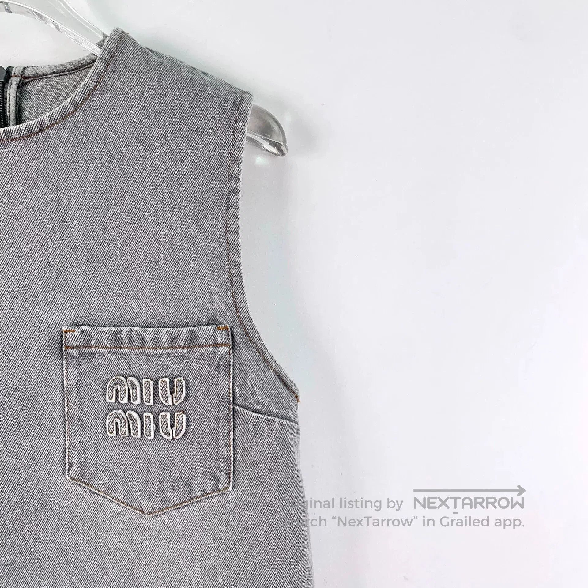 Miu Miu gray logo sleeveless denim dress by miu miu. Size US 38 / EU 54 - 3 Thumbnail