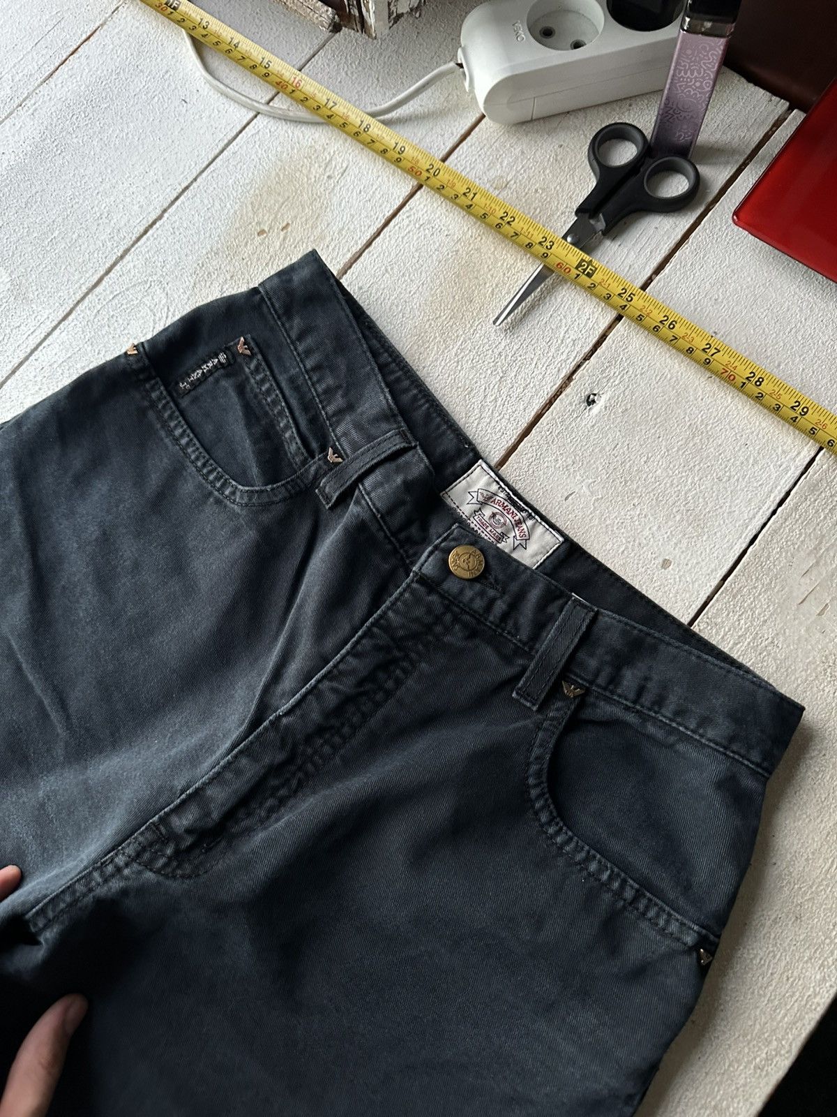 Armani 🚨Y2K WOMEN ARMANI JEANS WITH LOGO AVANT GARDE DENIM PANTS Size 29" - 7 Thumbnail