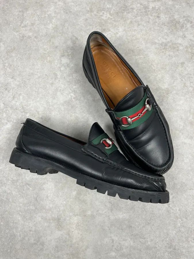 Gucci Gucci Black Signature Leather Loaffers Size US 13 / EU 46 - 4 Thumbnail