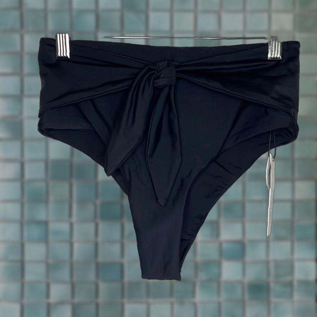 Vintage VINTAGE Swiminista Women’s Bottom Bikini Black Tie Front Ruched Back S Small New with Tags Women swimsuit bottom Size 28" / US 6 / IT 42 - 1 Thumbnail