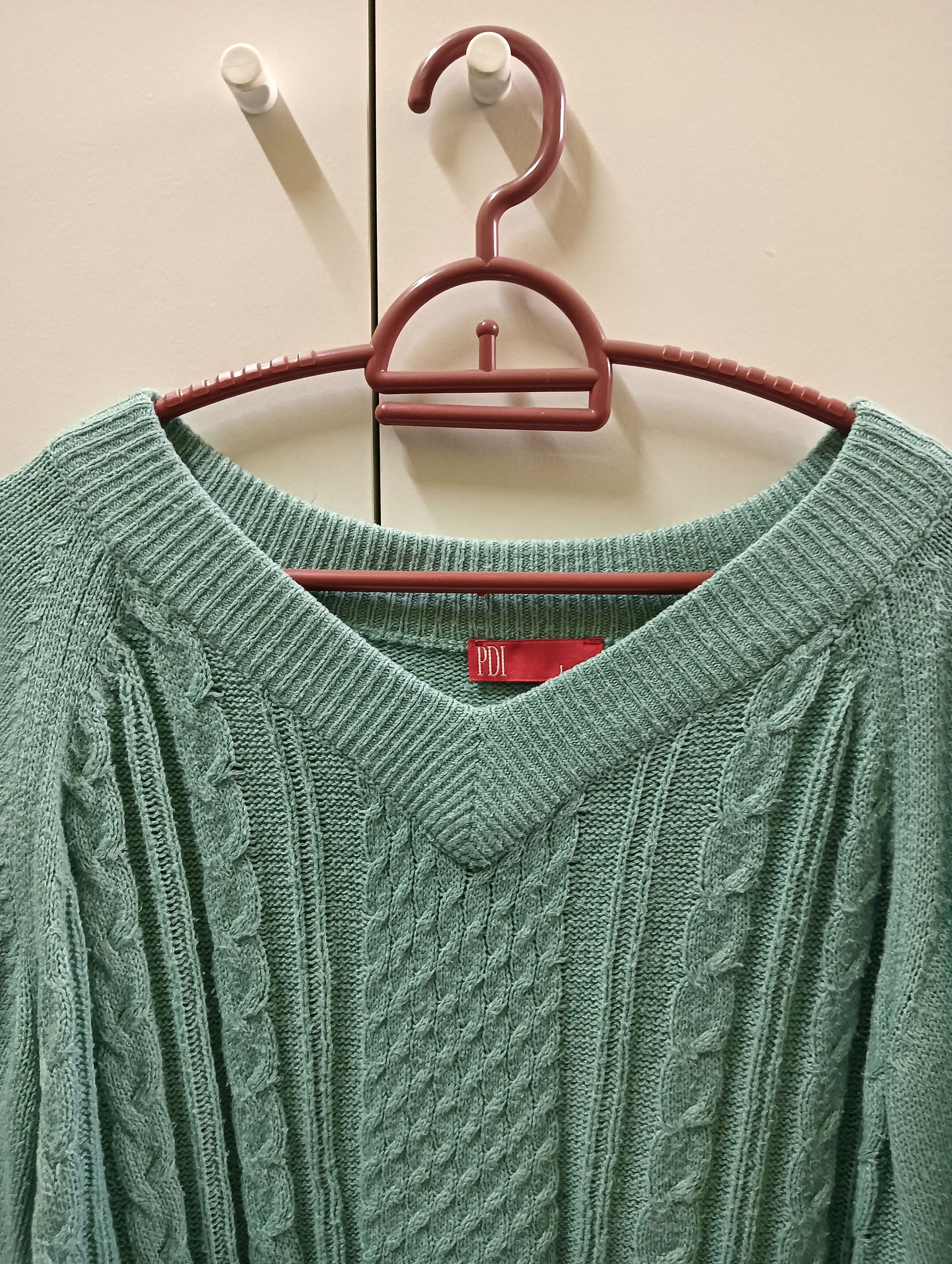 The Unbranded Brand Vintage Mint Green V-Neck Knit Sweater – PDI – Size L Size L / US 10 / IT 46 - 2 Thumbnail