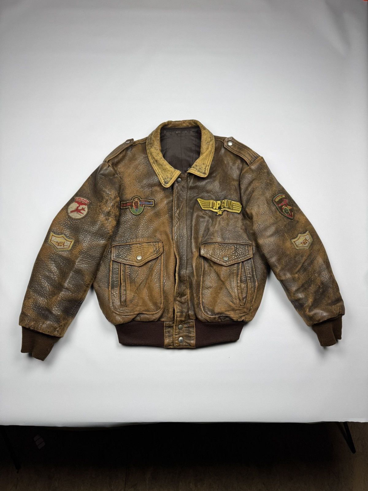 Vintage Vintage Top Gun Heavy Distressed Aviation Leather Jacket Size US L / EU 52-54 / 3 - 1 Thumbnail