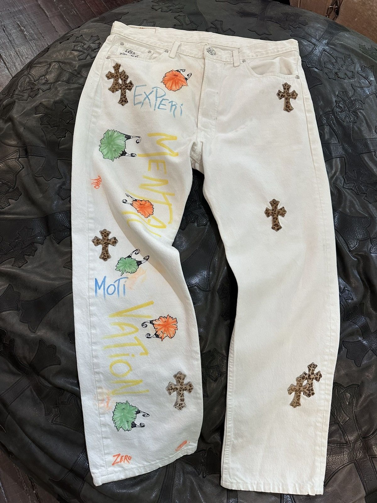 image of Chrome Hearts 1/1 Cross Patch X Matty Boy Levi Jeans in White, Men's (Size 36)