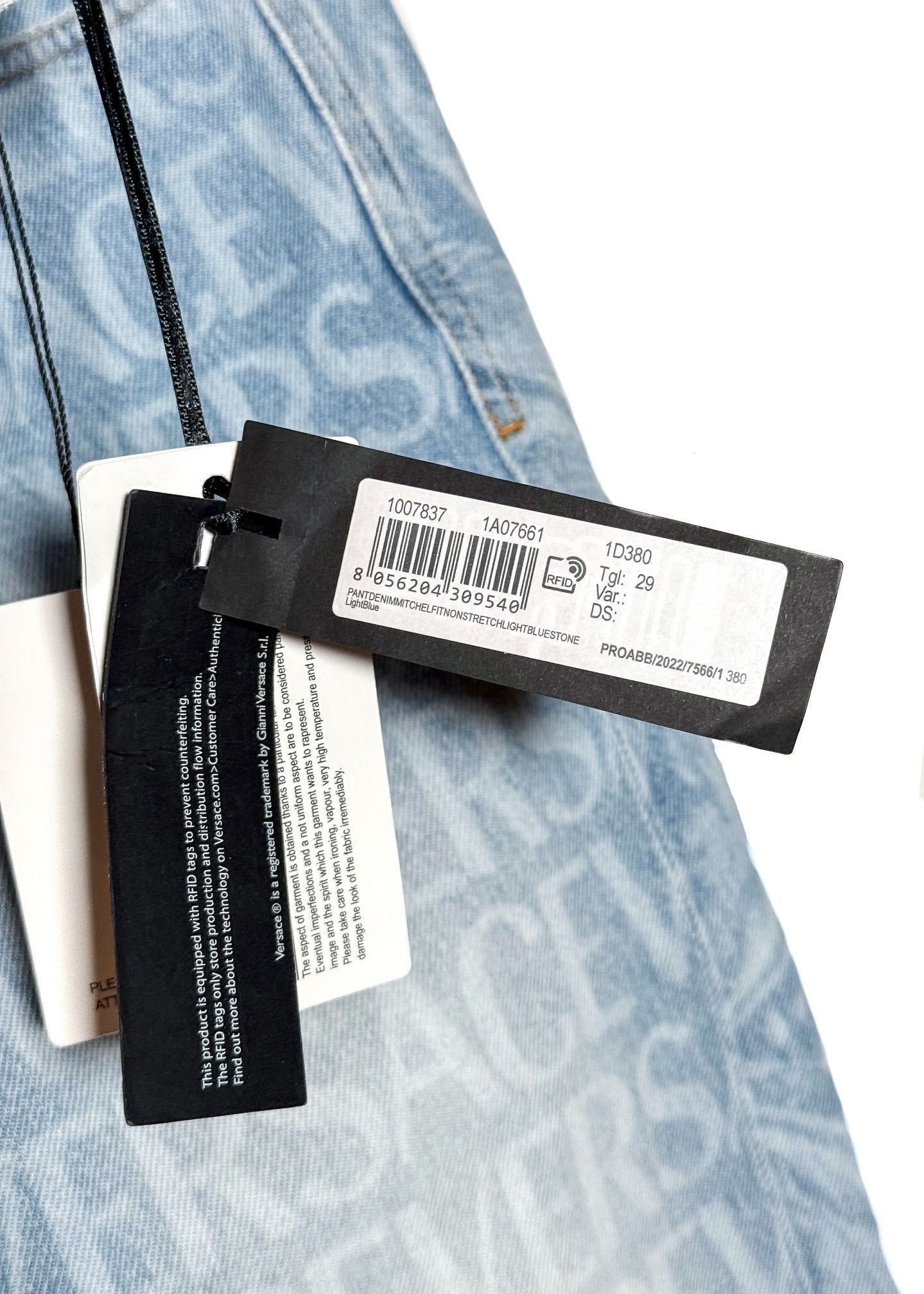 Versace Versace Washed Light Blue All Over Logo Jeans Size US 29 - 8 Thumbnail