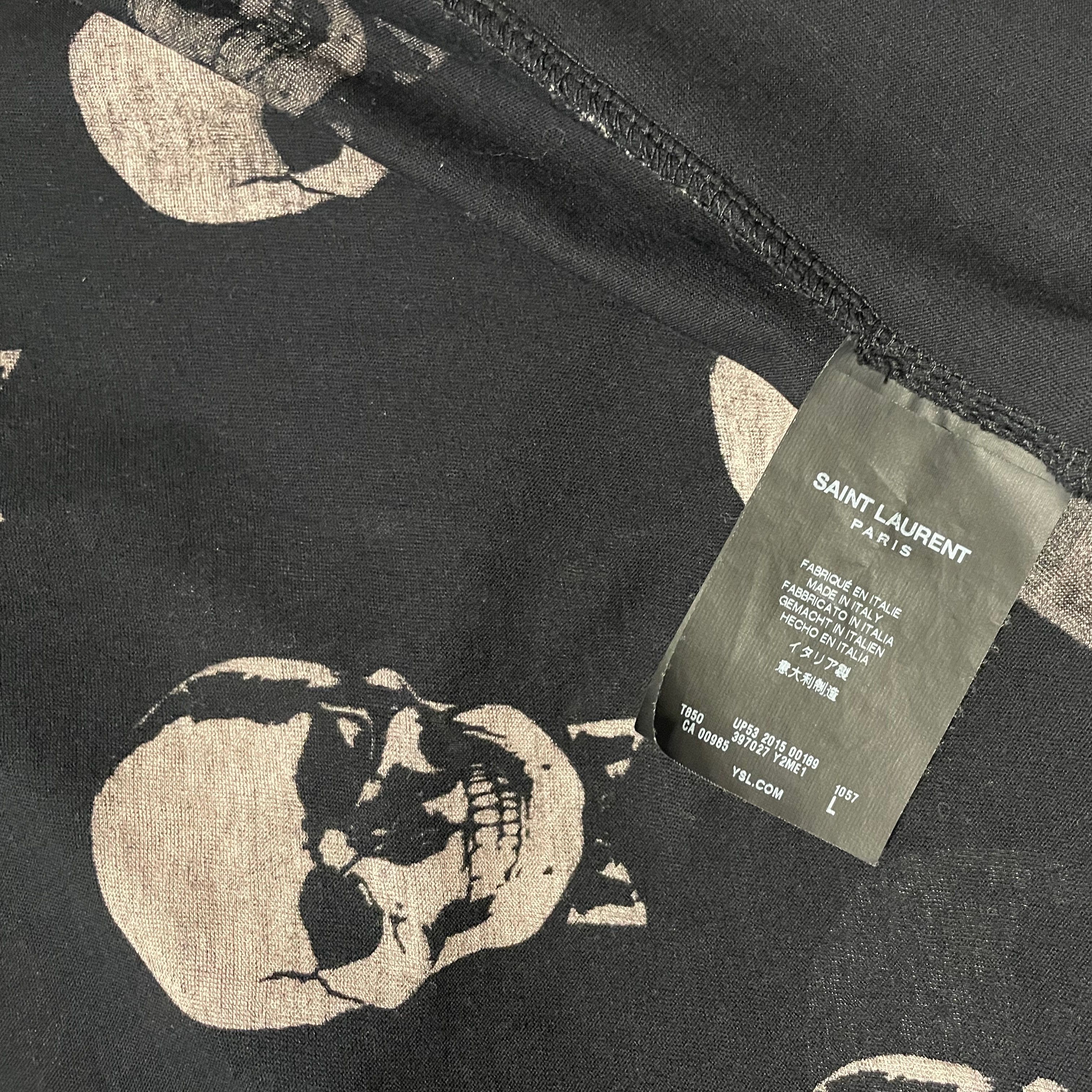 Saint Laurent Paris Saint Laurent Skull & Bow Tie Unisex T-Shirt, Black & Cream Size US L / EU 52-54 / 3 - 9 Thumbnail