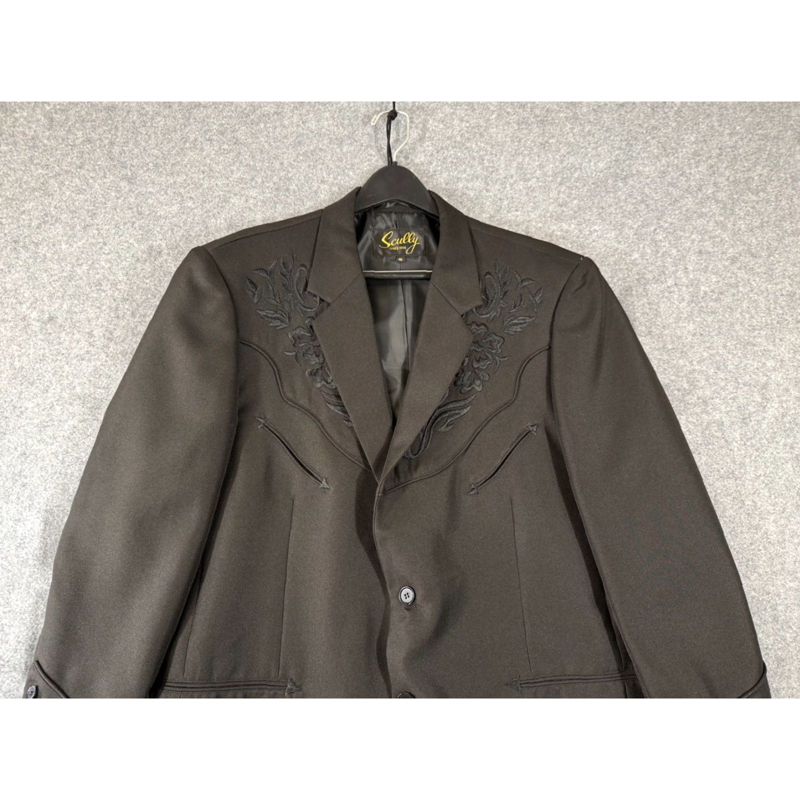 Scully VINTAGE Scully Western Blazer Jacket Mens 46S Black Embroidered Notch Lapel Cowboy Size 46R - 2 Thumbnail