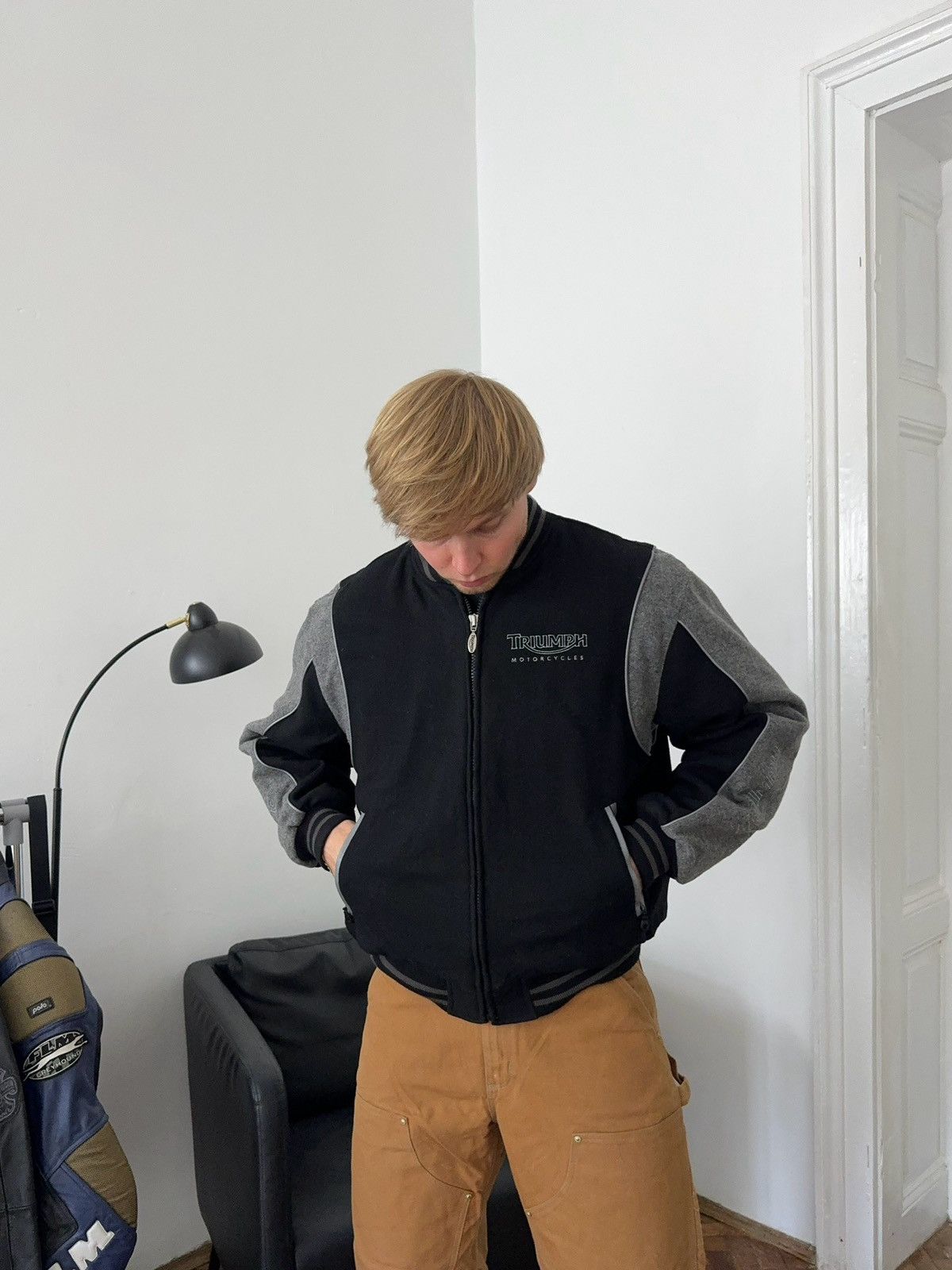 Harley Davidson × Vintage Triumph Vintage Black Motorcycles Varsity Jacket Size US L / EU 52-54 / 3 - 2 Thumbnail