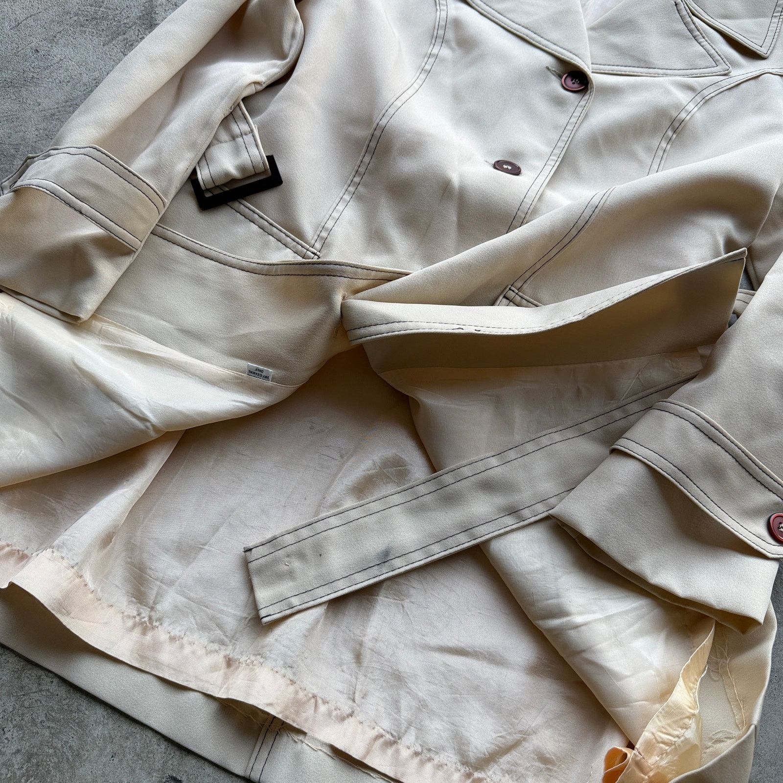 Other Vintage 70s Cream Mod Trench Jacket Belted Contrast Stitch Size M / US 6-8 / IT 42-44 - 4 Thumbnail