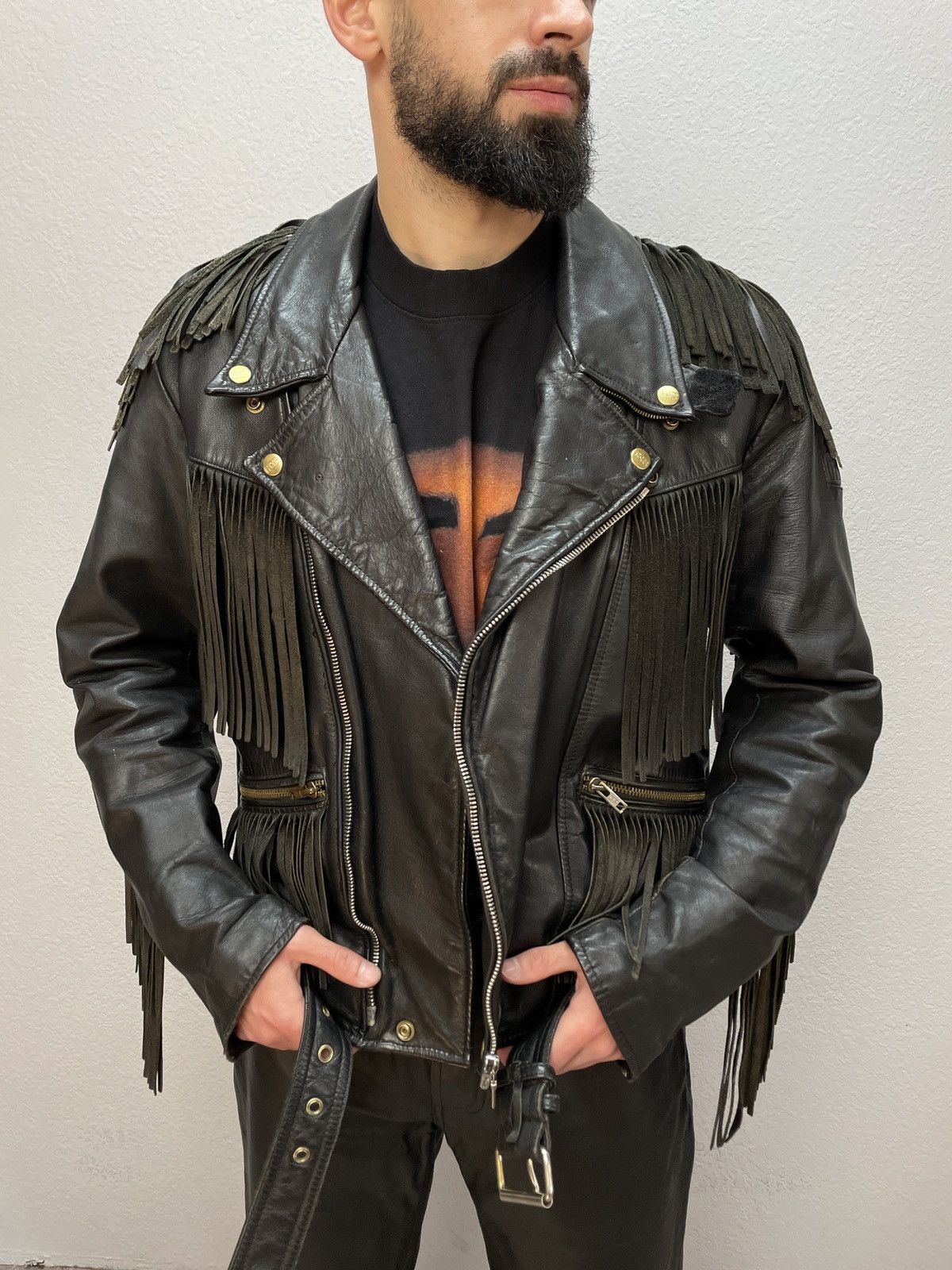 If Six Was Nine Vintage Nuber Nine Stayle Fringe Leather Biker Jacket Grunge Size US L / EU 52-54 / 3 - 1 Thumbnail