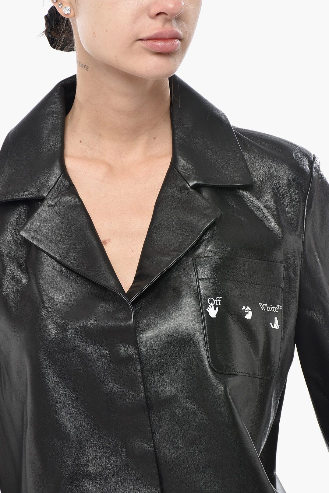 Off-White og1mm0426 Leather Bowling Shirt in Black Size S / US 4 / IT 40 - 3 Thumbnail