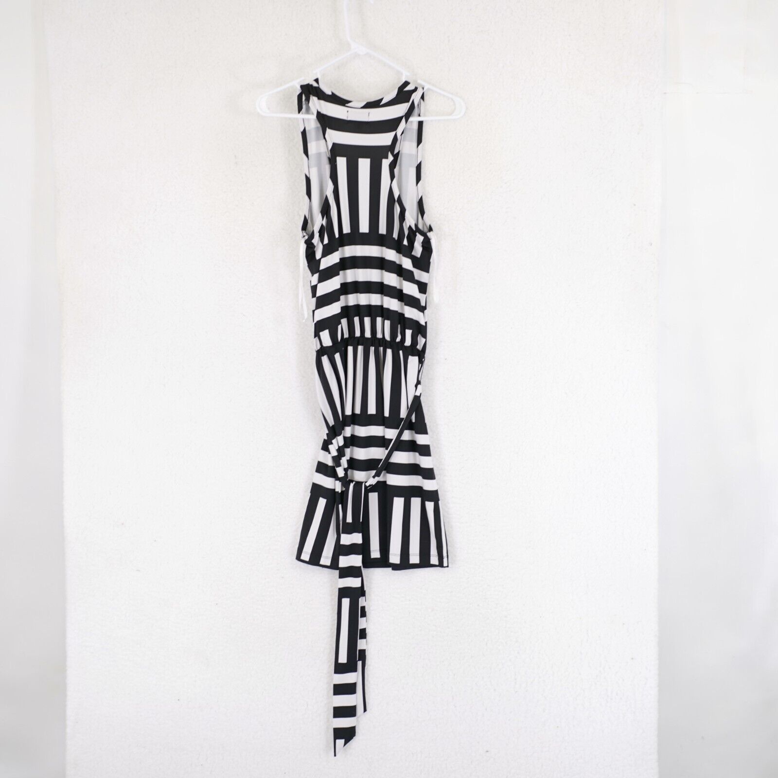 Designer Magpie Blue Small White Striped Plunging Neck Scrunch Belt D Size S / US 4 / IT 40 - 5 Thumbnail
